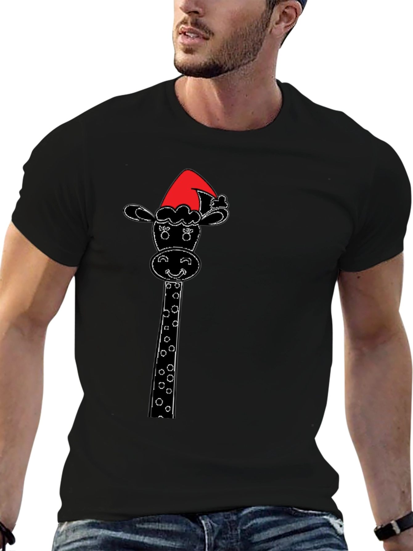 Black Festive Giraffe Tee - Holiday Humor view 6