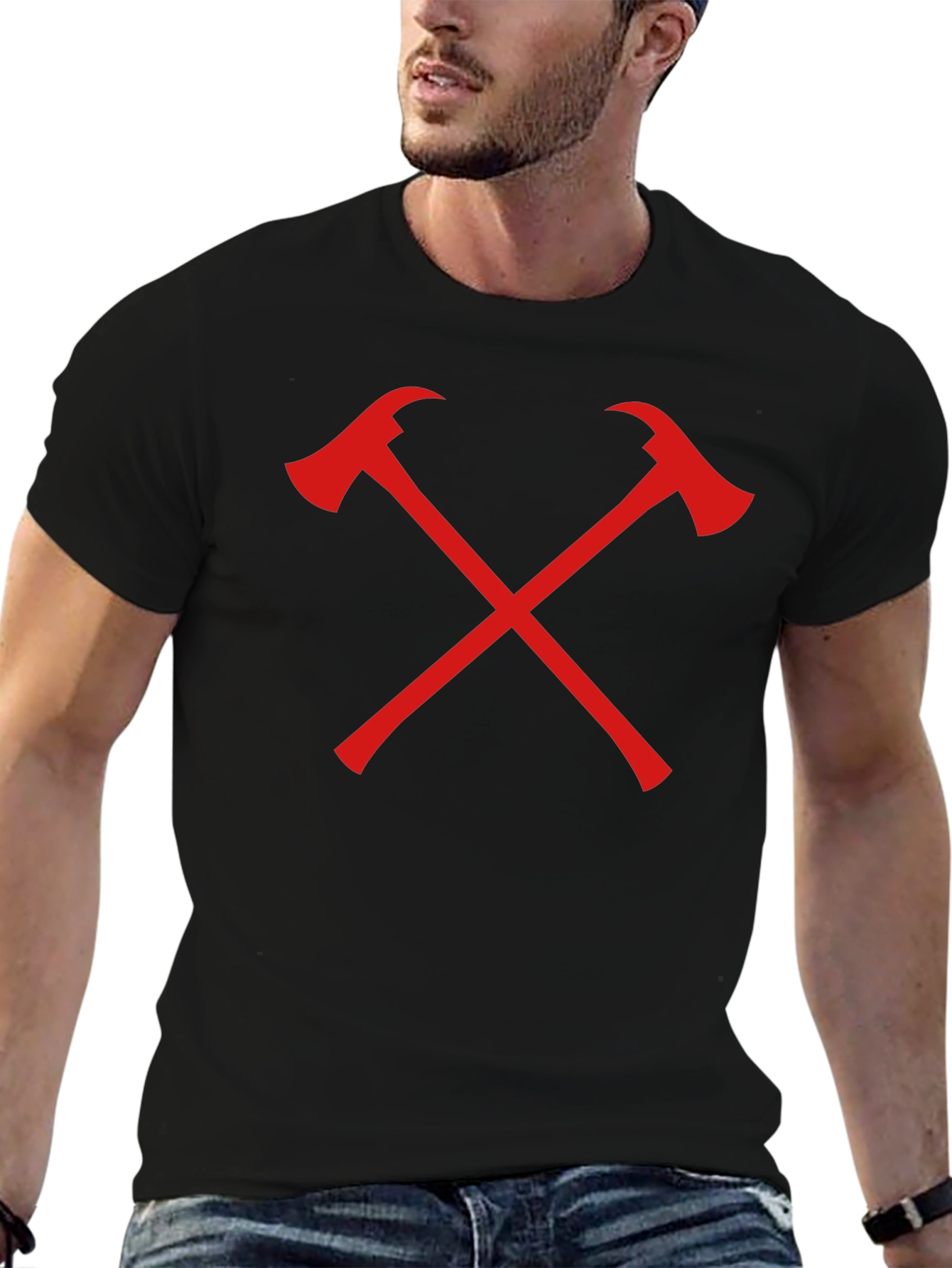 Black Firefighter Axe Crew Neck T-Shirt view 6