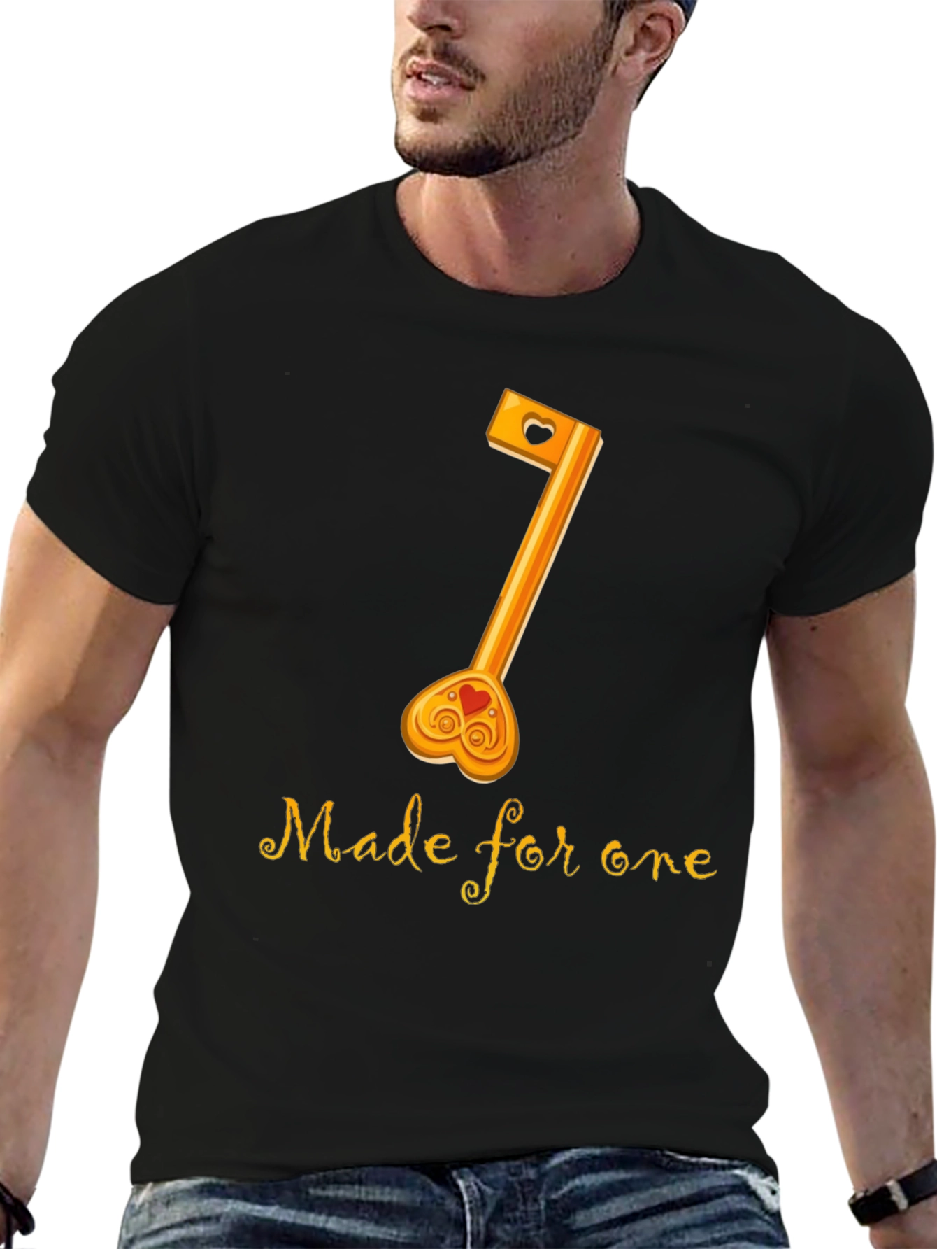 Black Made For One Black T-Shirt with Key Graphic view 6