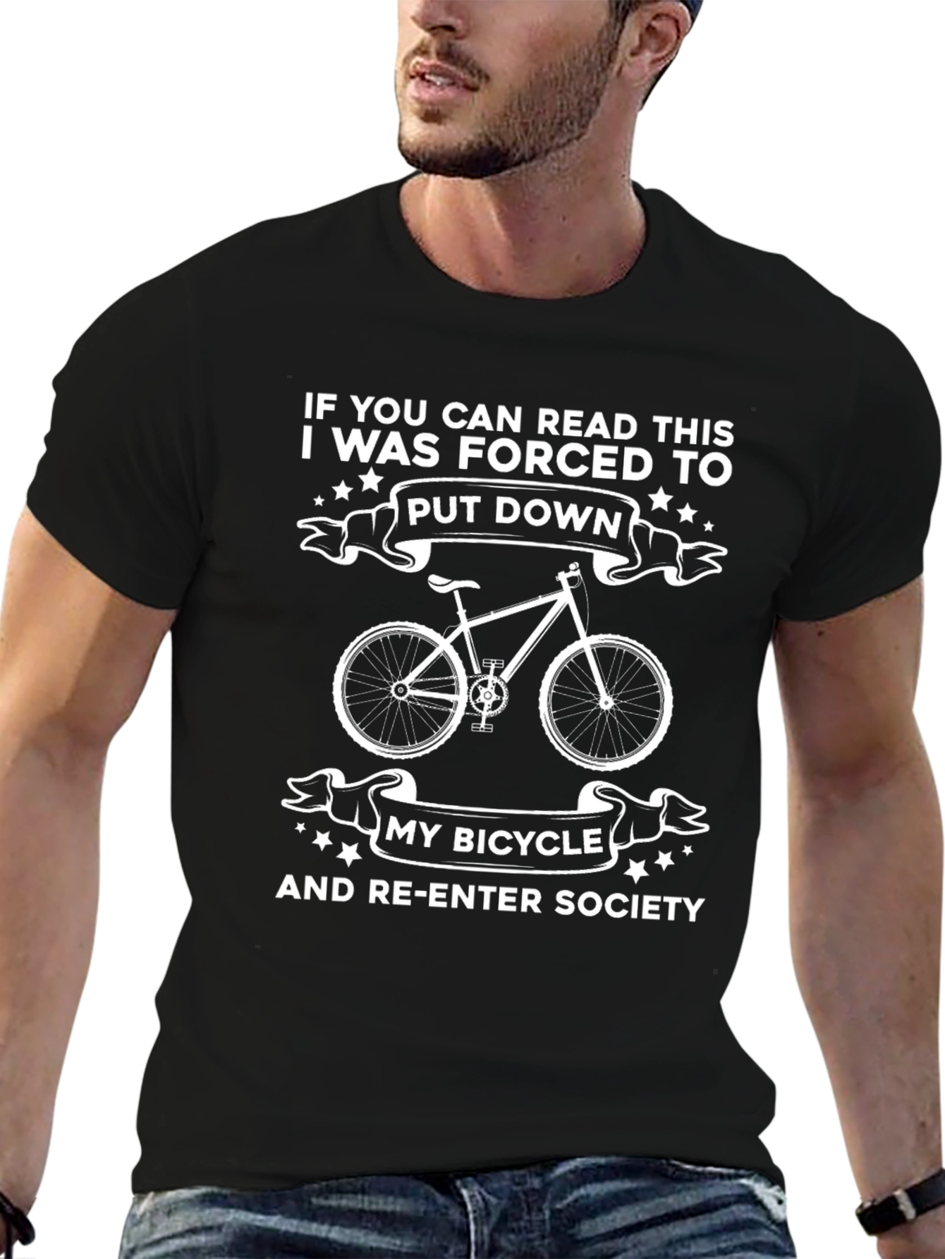 Black Funny Bicycle T-Shirt - If You Can Read This Tee view 6