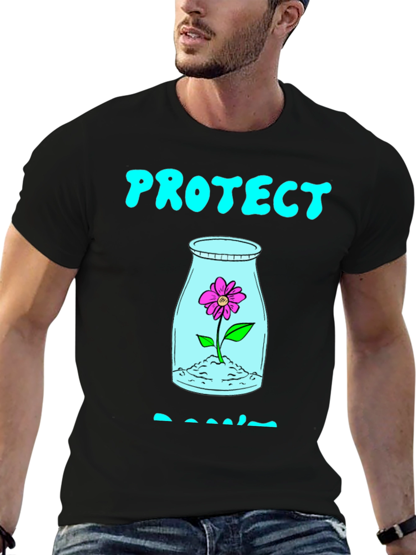 Black Protect Plants T-Shirt - Black Cotton Graphic Tee view 6