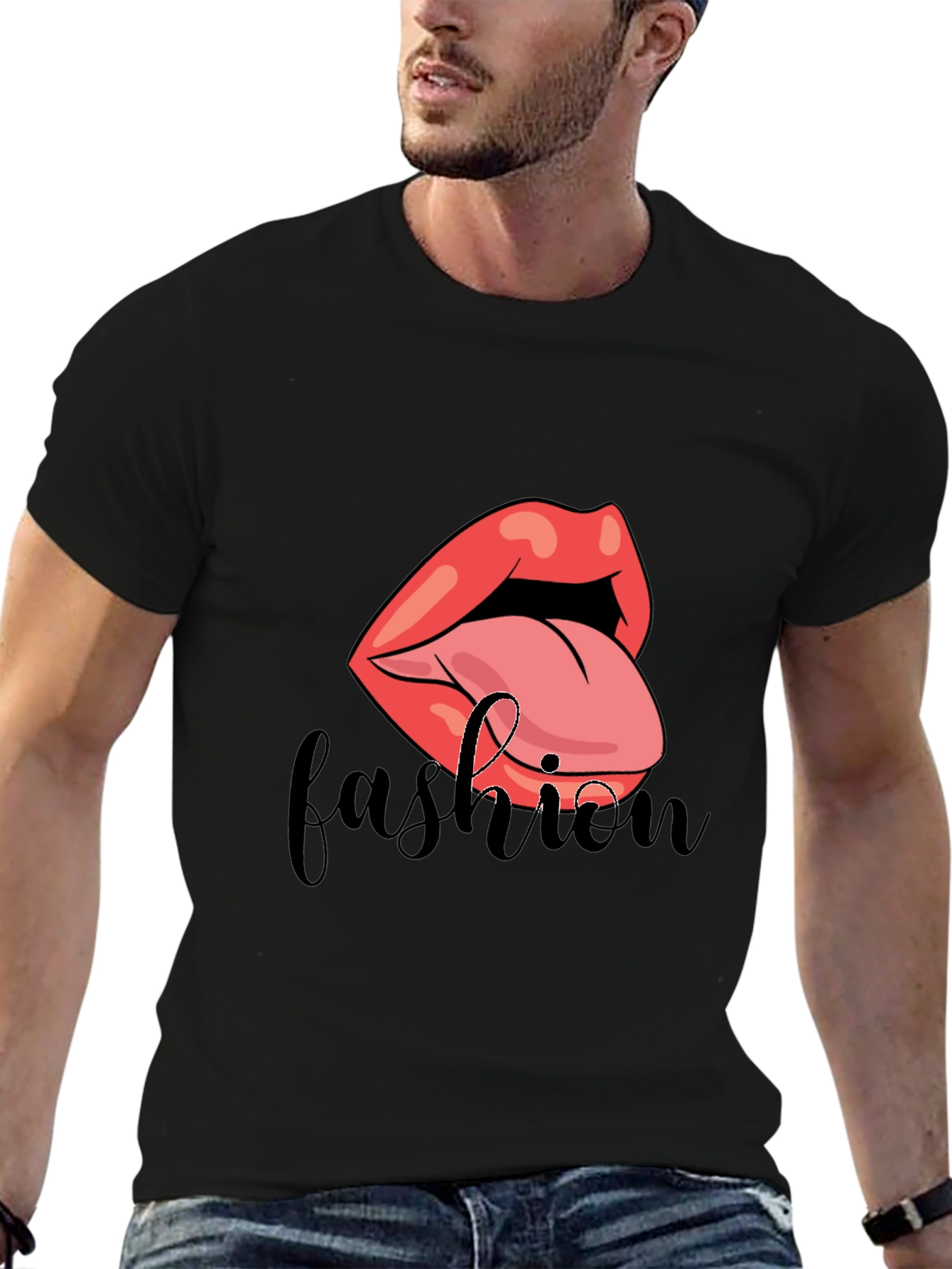 Black Fashion Lips Graphic T-Shirt view 6