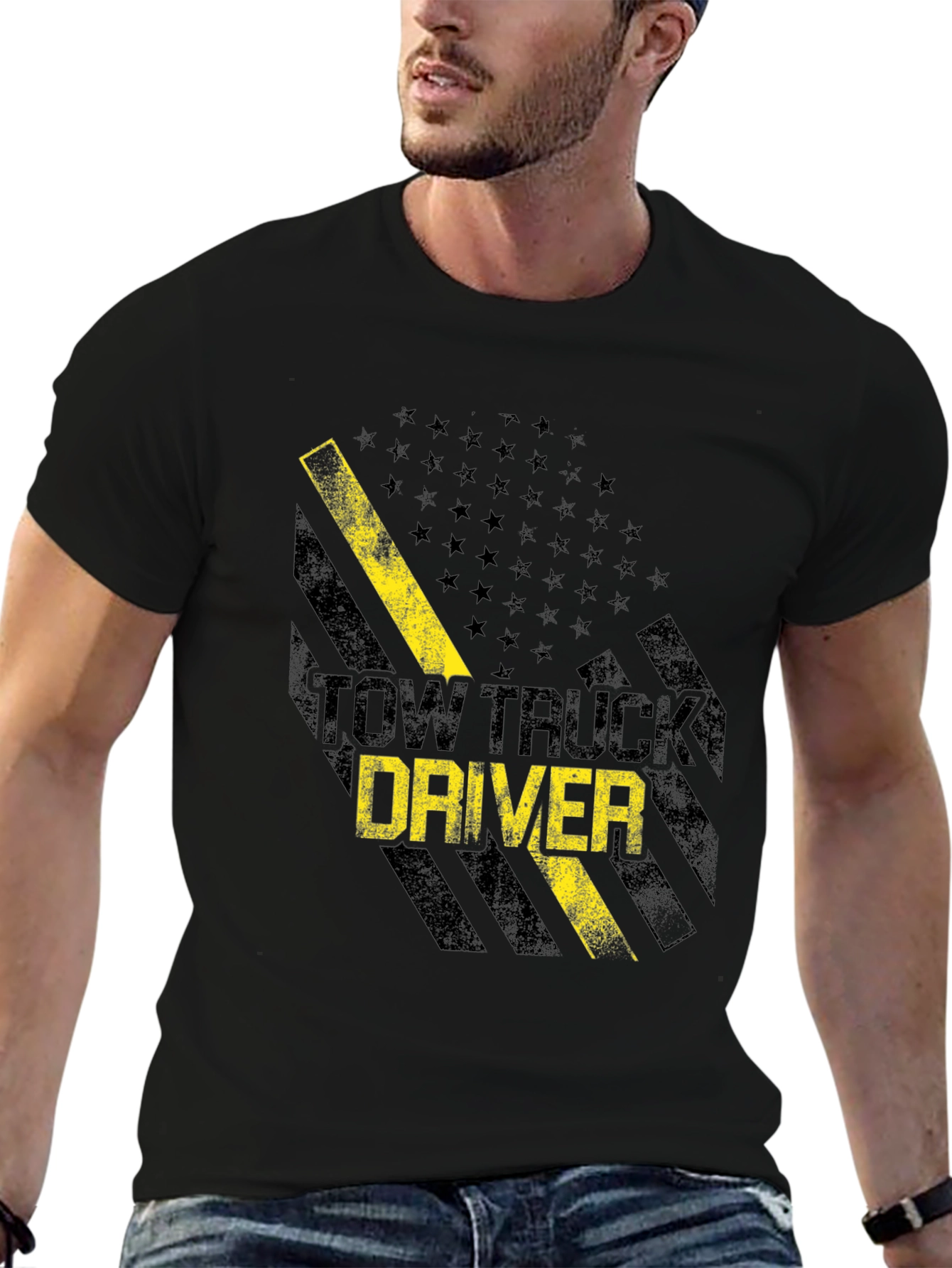 Black Tow Truck Driver Graphic Tee view 6
