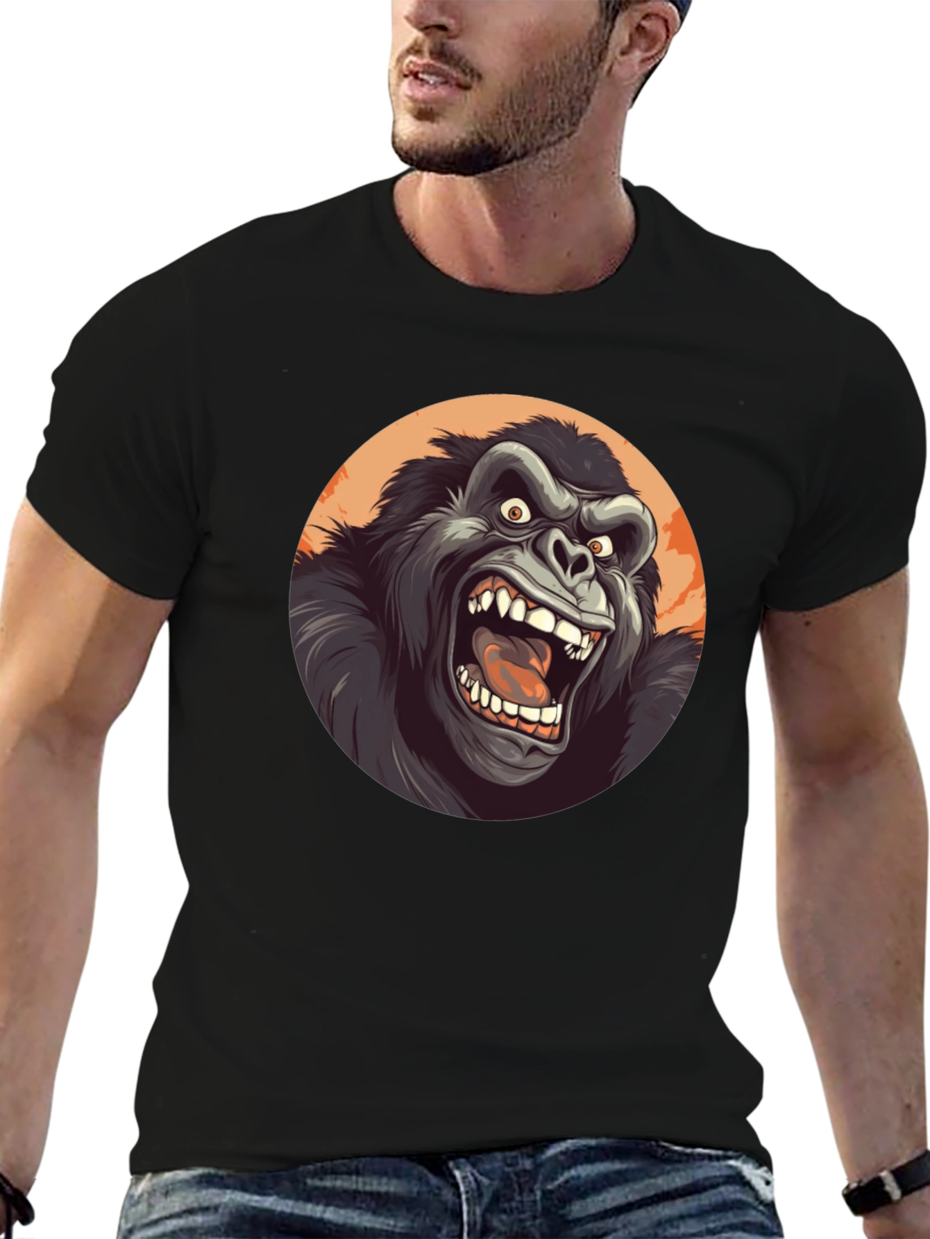 Black Roaring Gorilla Graphic Tee - Black Crew Neck view 6