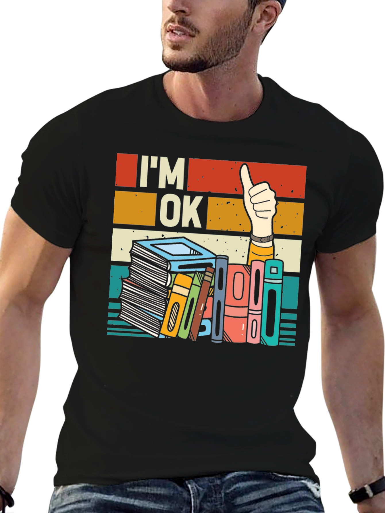 Black I'm OK T-Shirt - Book Lover Design view 6