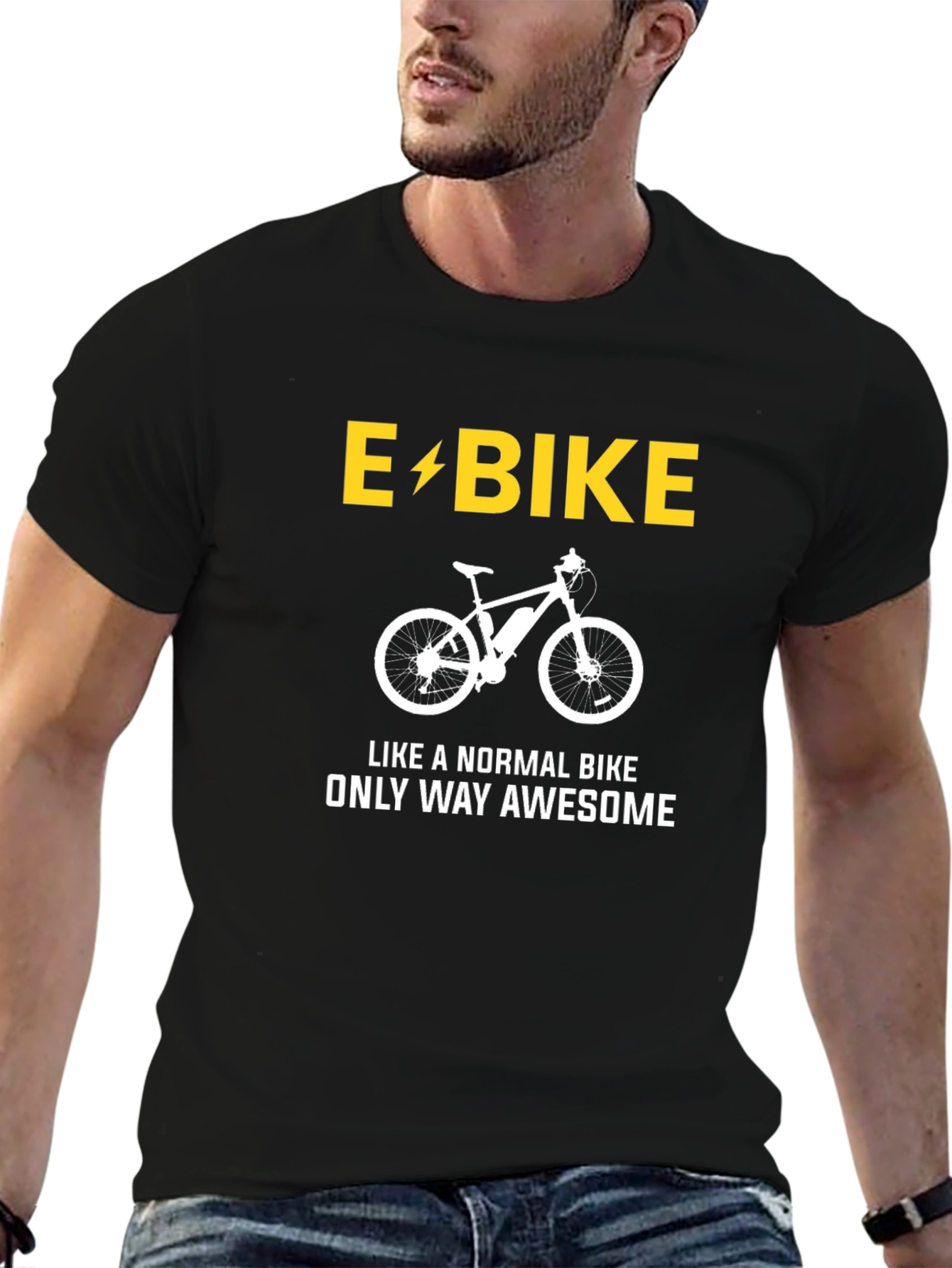 Black E-Bike Awesome T-Shirt - Electric Bike Graphic Tee view 6