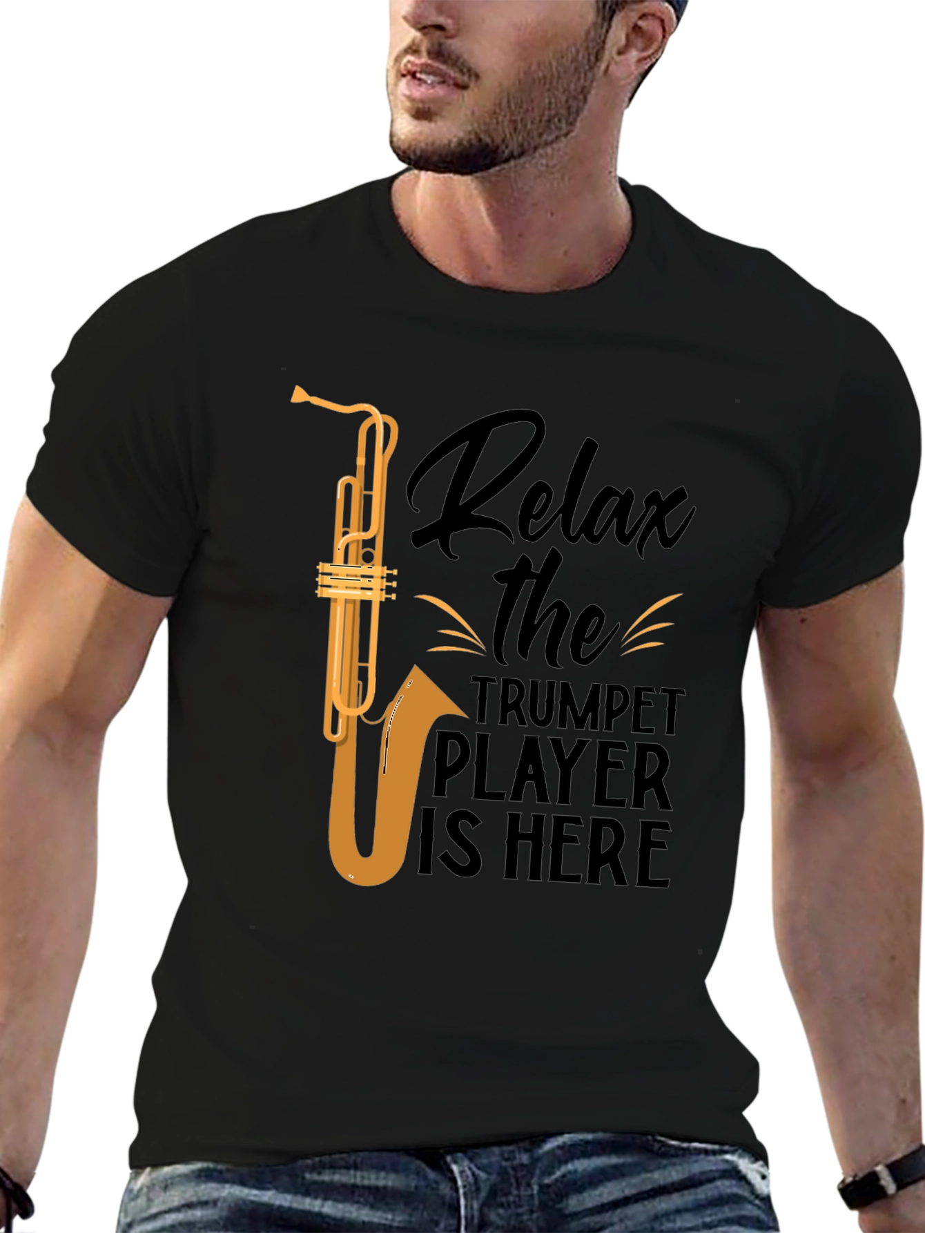Black Relax Trumpet Player Graphic T-Shirt - Black view 6