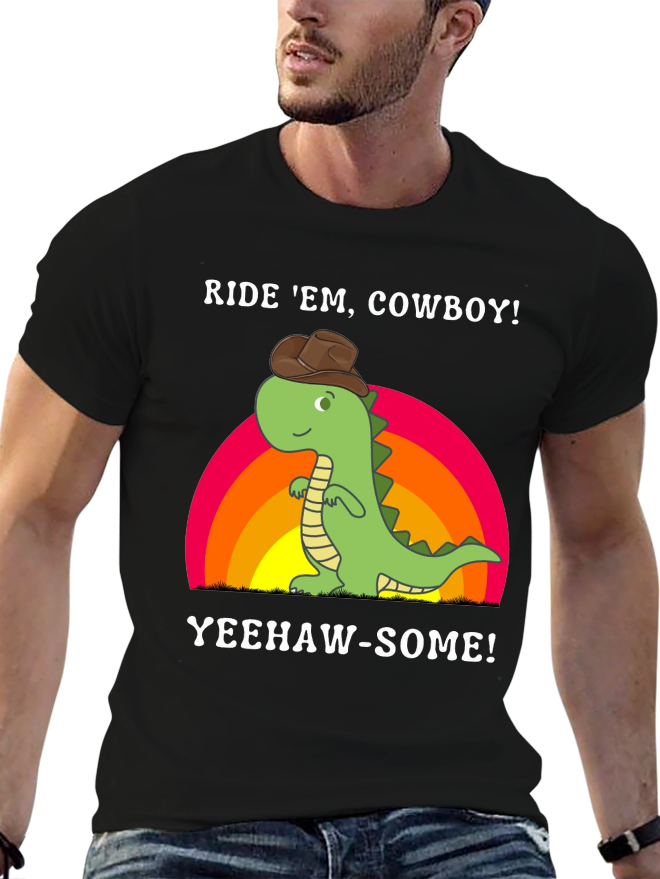 Black Ride 'Em Cowboy Dinosaur T-Shirt view 6