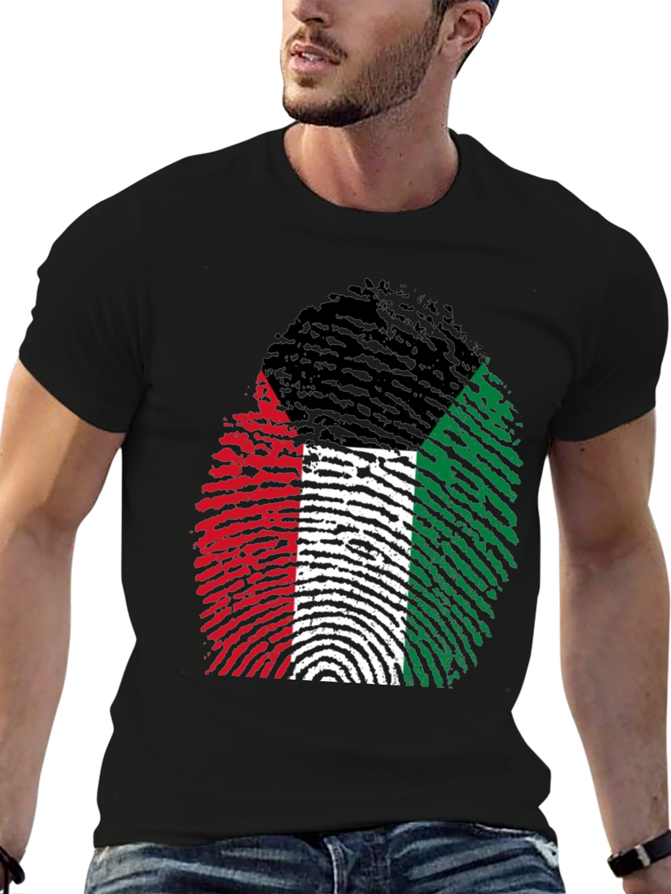 Black Unique Fingerprint Flag Graphic Tee view 6