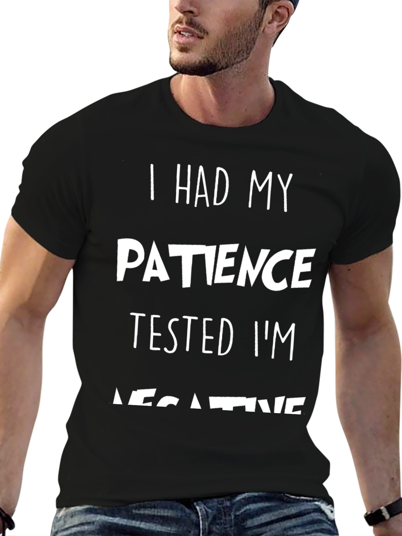 Black Humorous 'Patience Tested' Graphic Tee - Black Cotton view 6