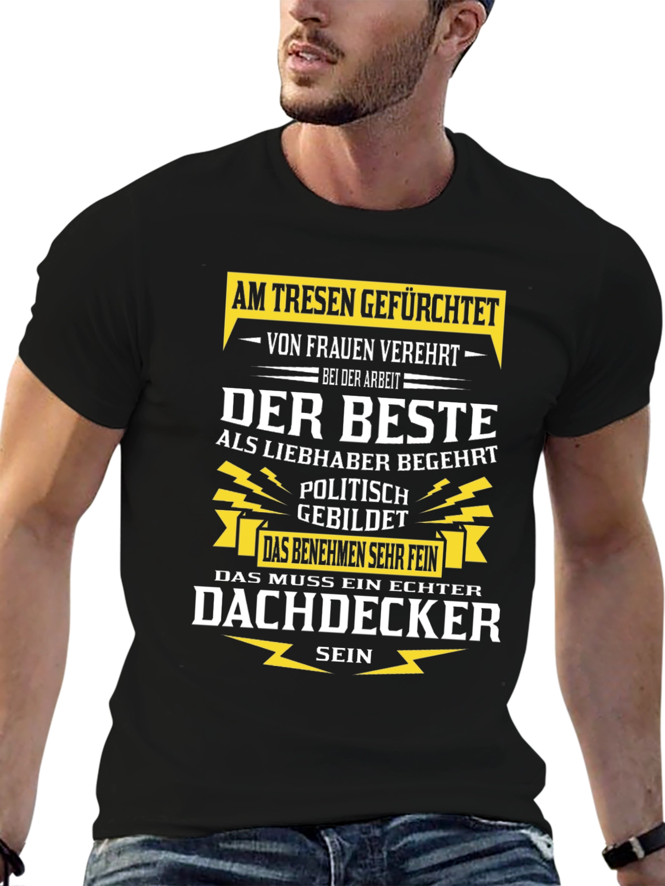 Black Humorous Roofer T-Shirt - "Dachdecker" view 6