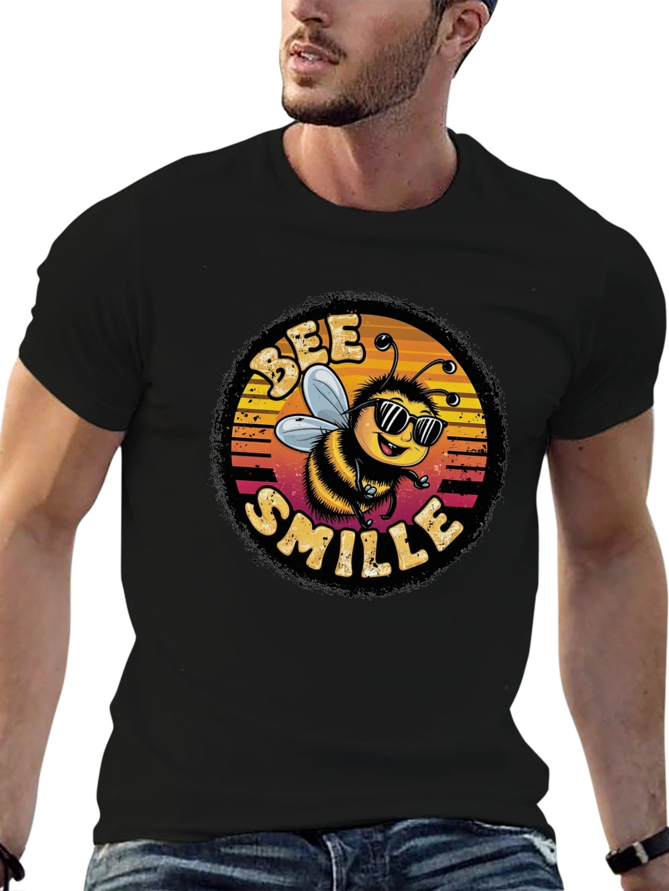 Black Bee Smile Graphic T-Shirt - Black view 6