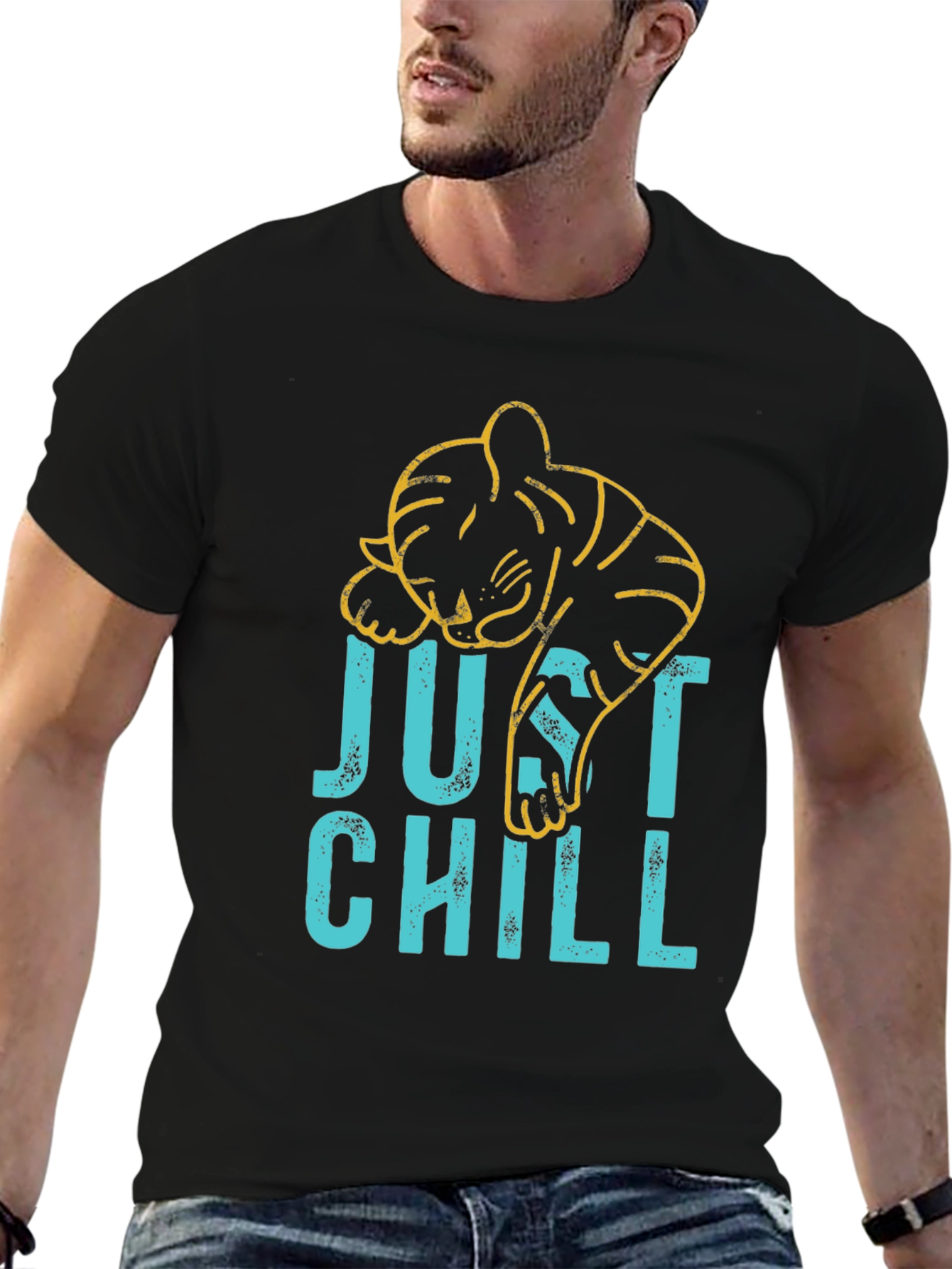 Black Just Chill Graphic Tee - Lazy Tiger Design view 6