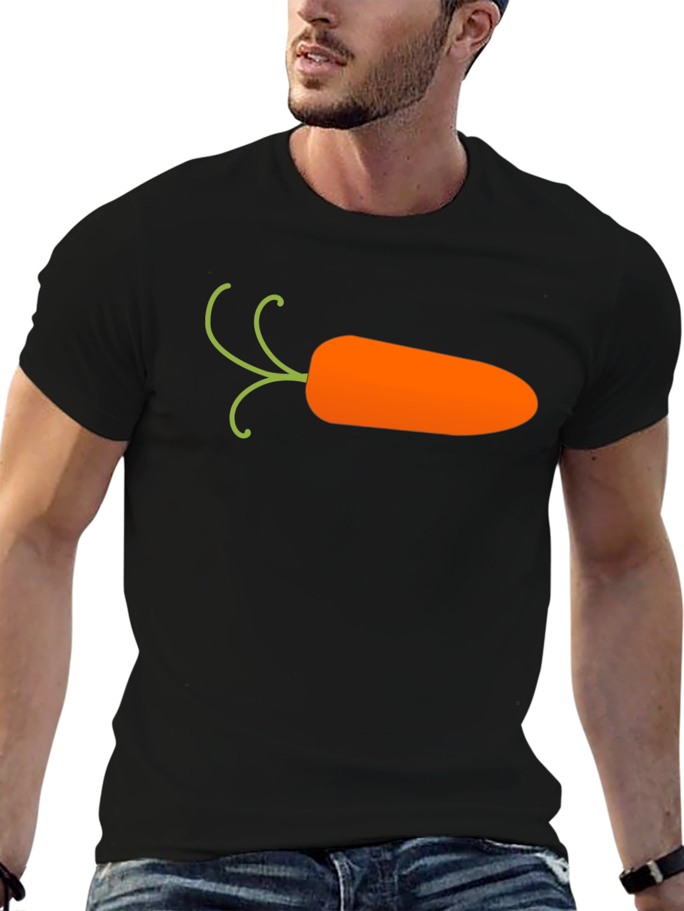 Black Carrot Graphic T-Shirt - Black, Casual Cotton Tee view 6