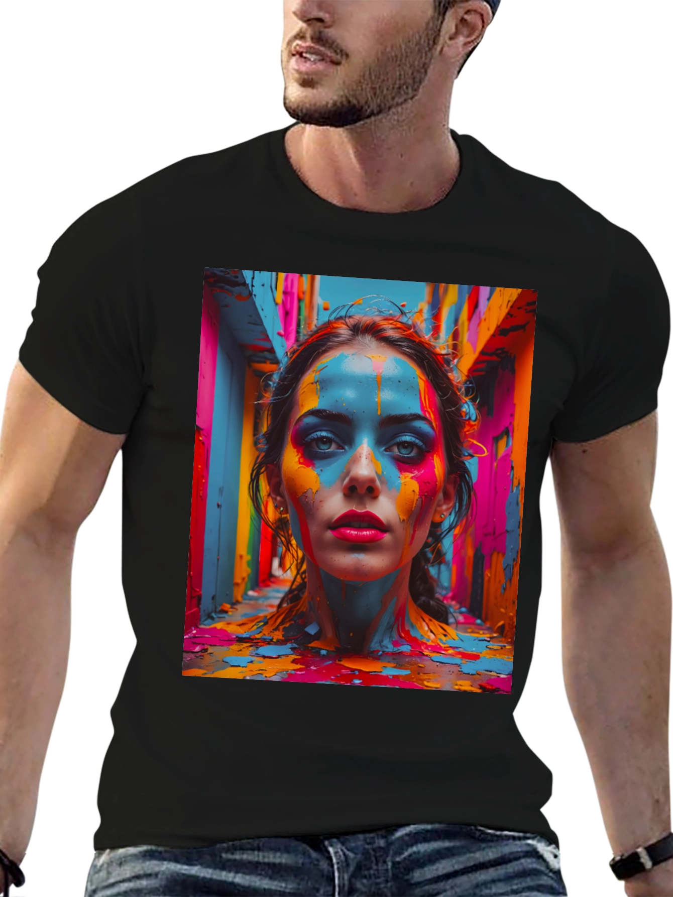 Black Colorful Paint Woman Graphic Tee view 6