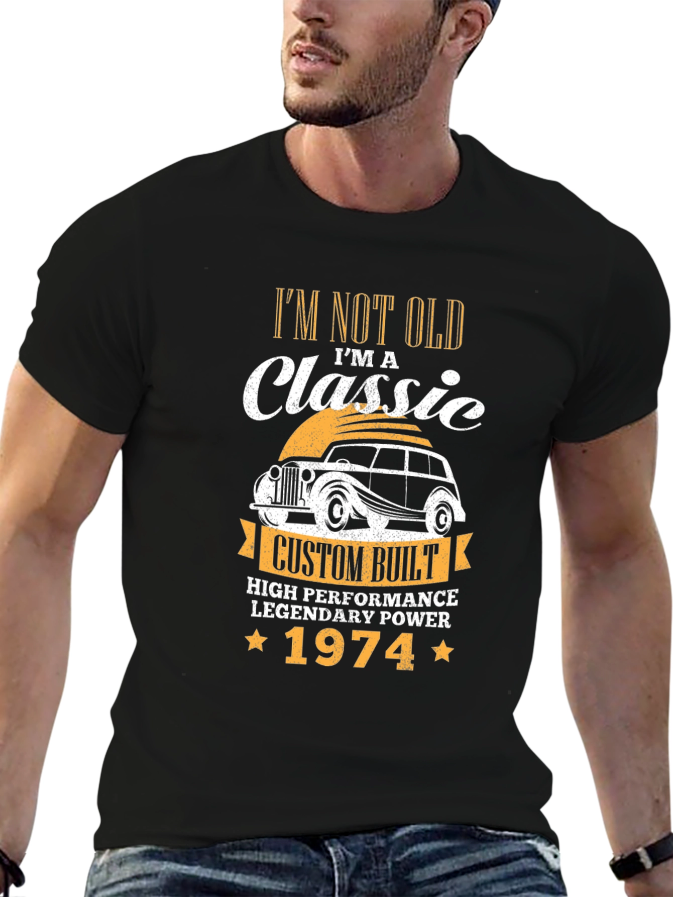 Black Classic 1974 Car T-Shirt - "I'm Not Old, I'm a Classic" view 6