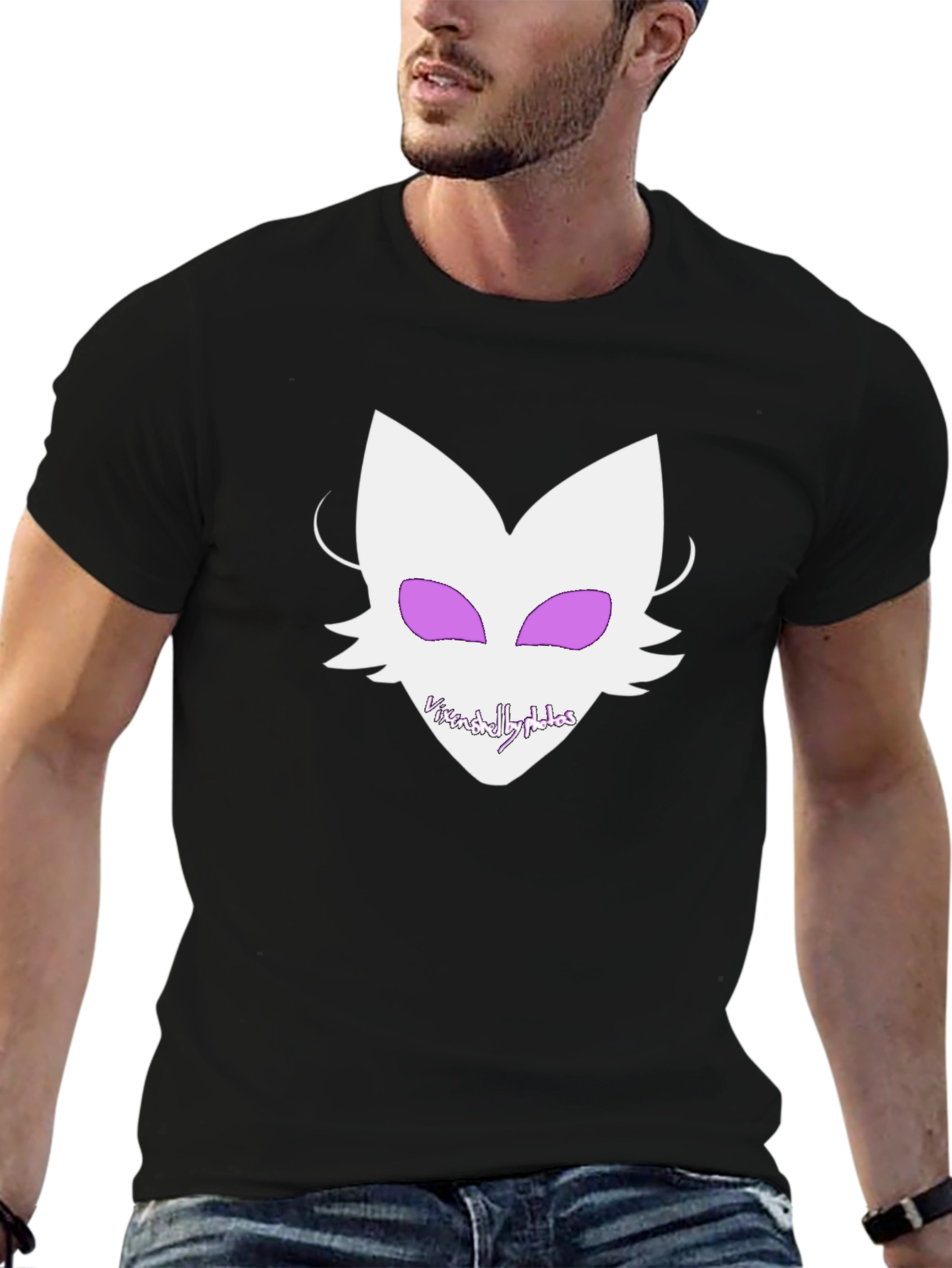 Black Graphic Tee - White Fox Design on Black Shirt view 6