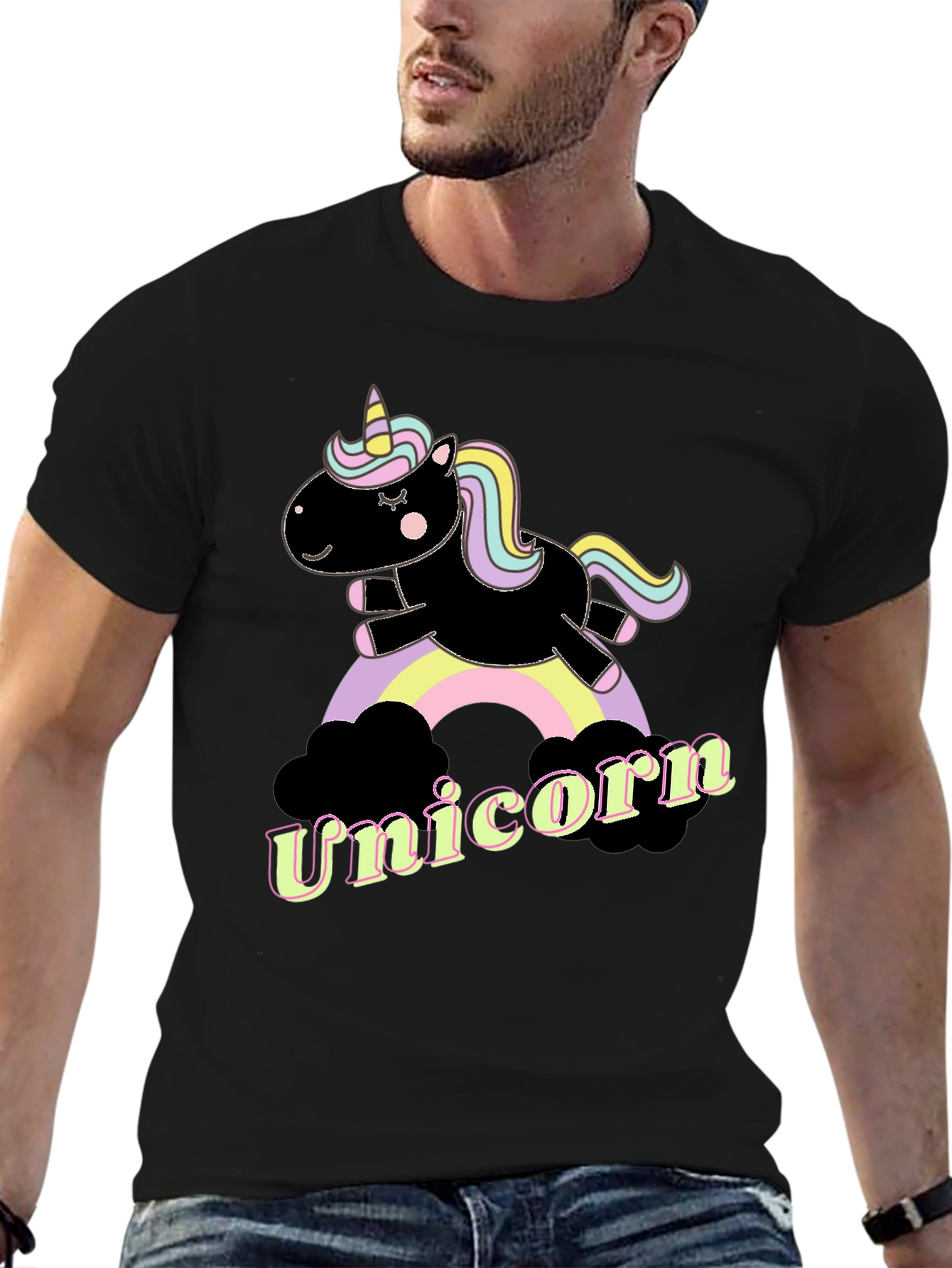 Black Unicorn Rainbow Graphic T-Shirt - Fun & Stylish view 6