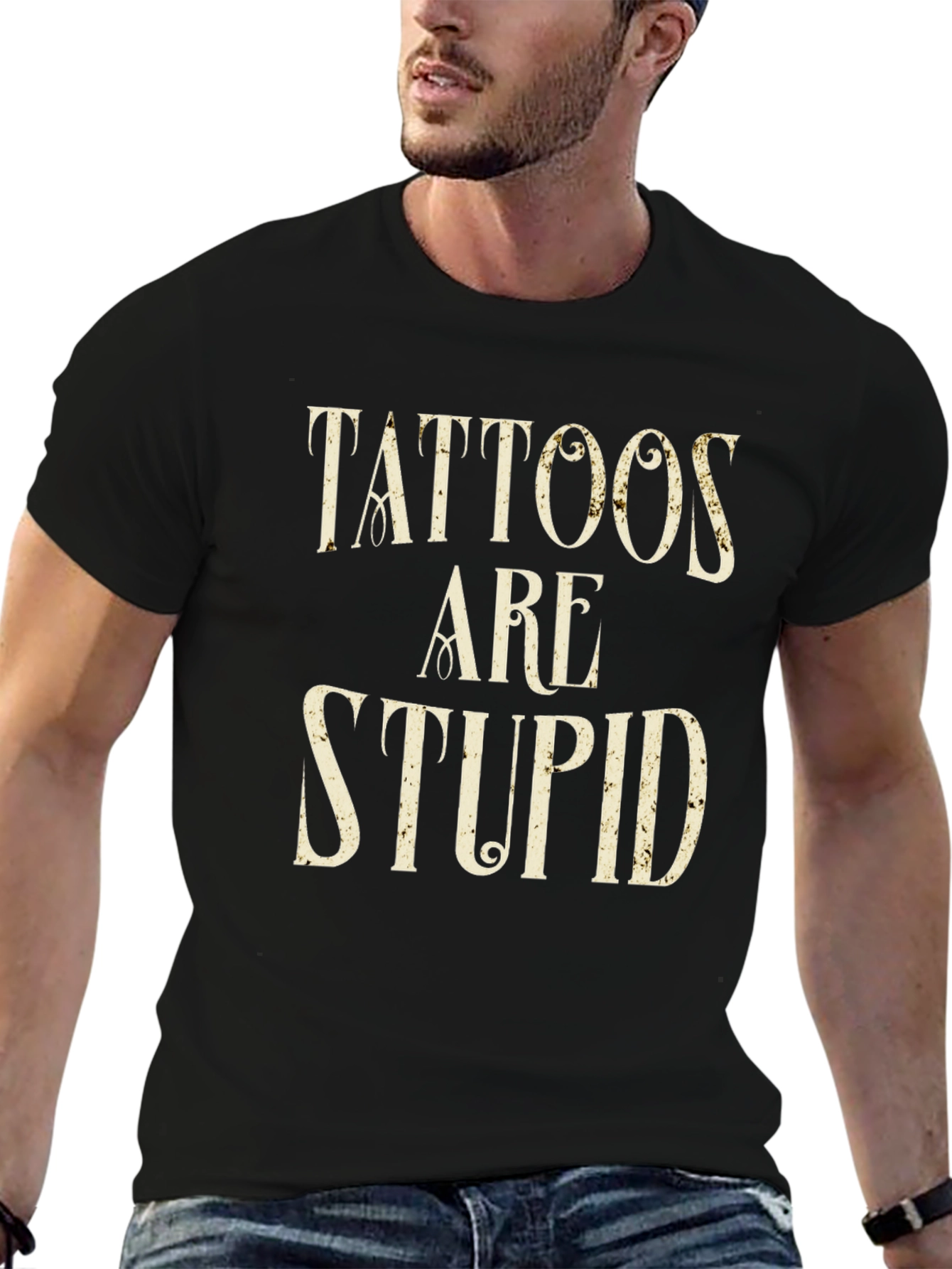 Black Tattoos Are Stupid Graphic Tee - Black view 6