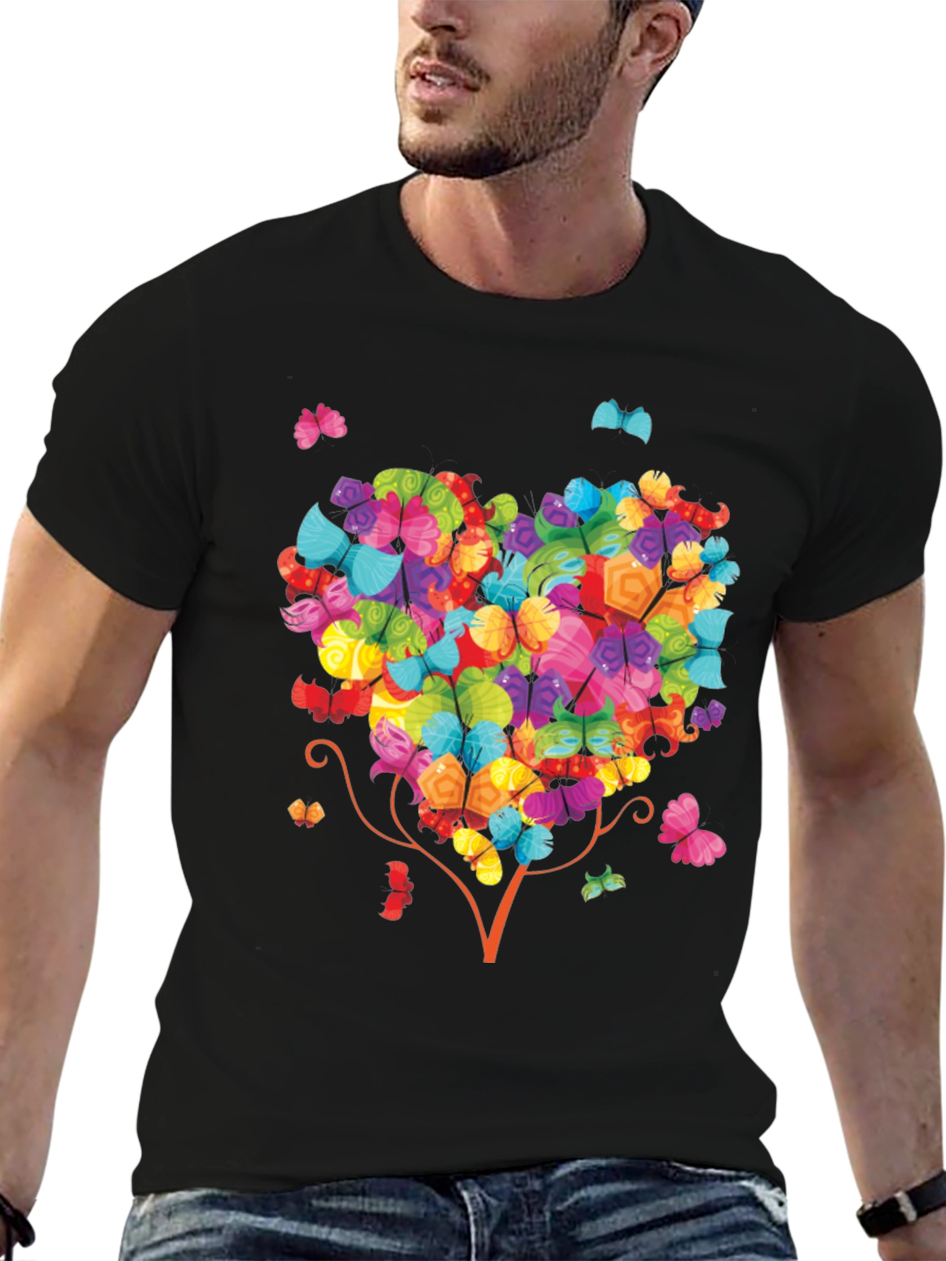 Black Butterfly Heart Tree Graphic Tee - Unique Design view 6