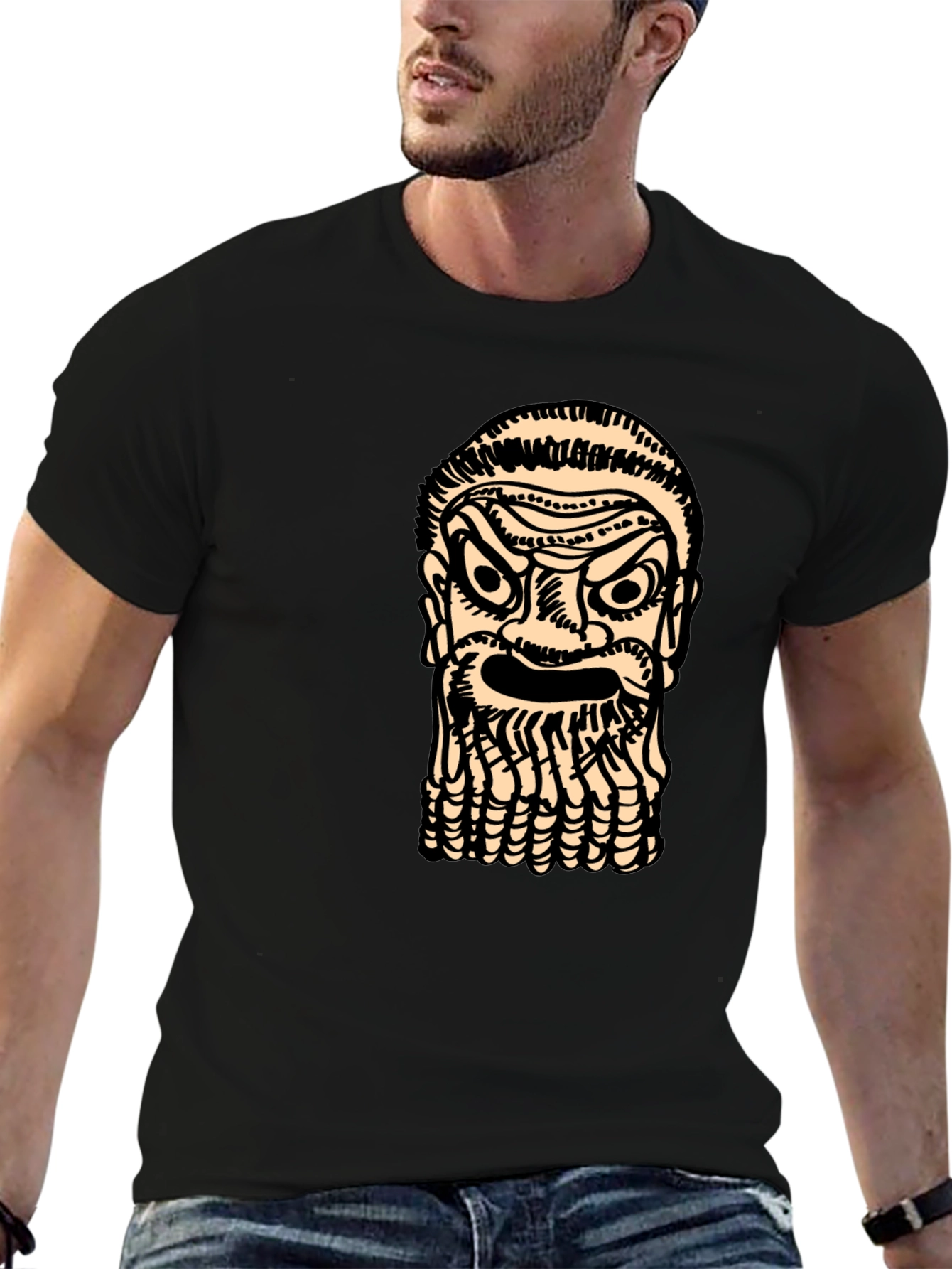 Black Graphic Tee: Ancient Face Black T-Shirt view 6