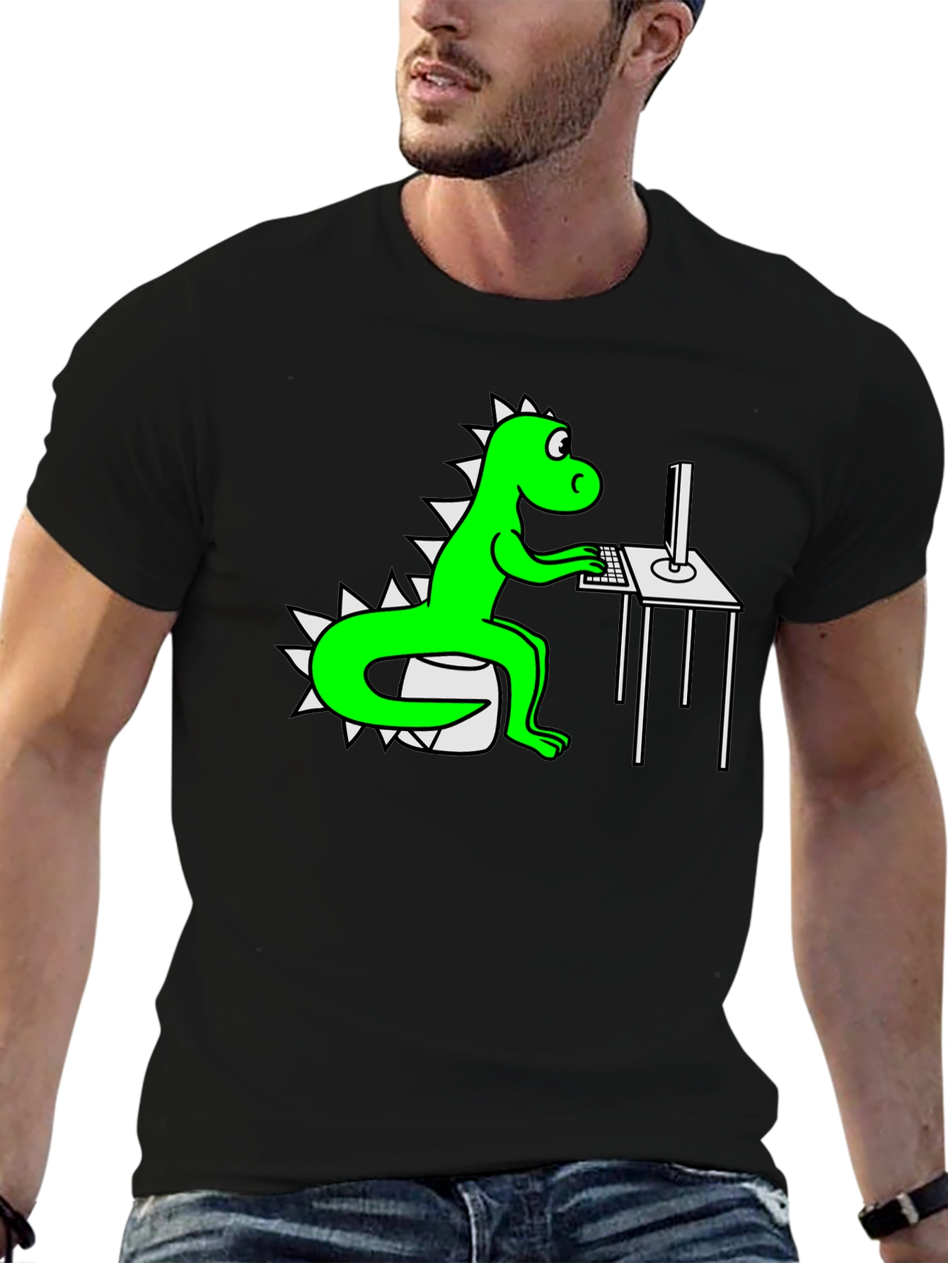 Black Dinosaur Programmer T-Shirt view 6