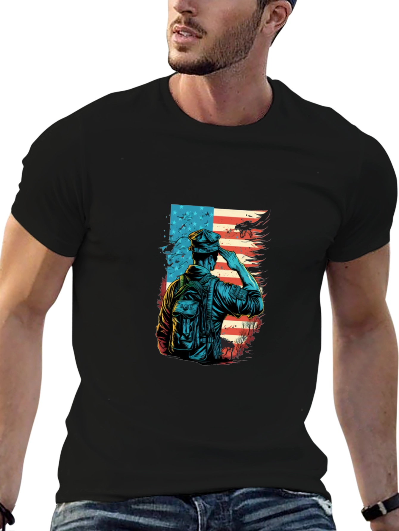 Black Patriotic Soldier Graphic T-Shirt view 6