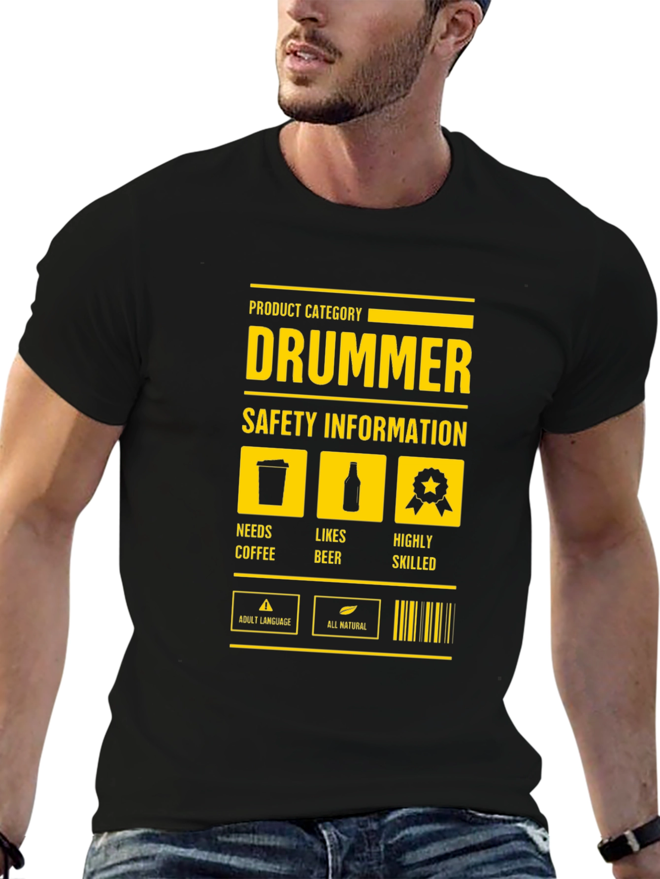 Drummer Safety Information Black T-Shirt - 6