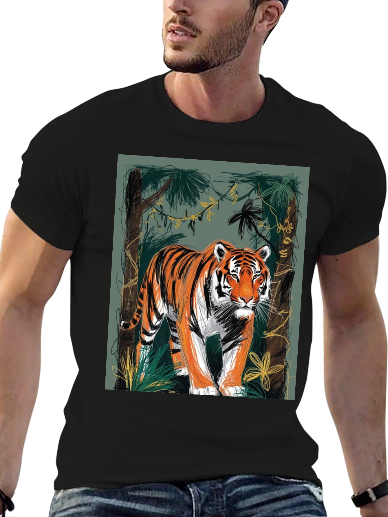 Black Tiger Graphic Tee - Jungle Design view 6