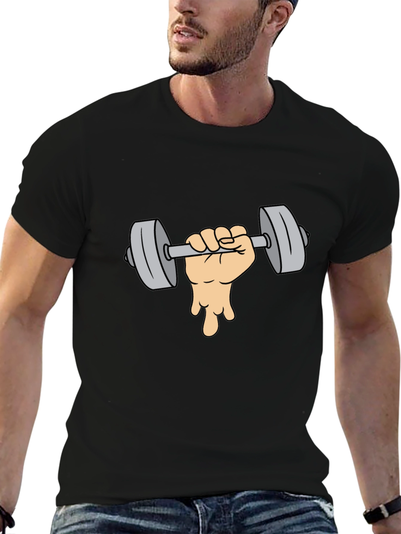 Black Weightlifting Hand Graphic Tee - Black Cotton Blend view 6