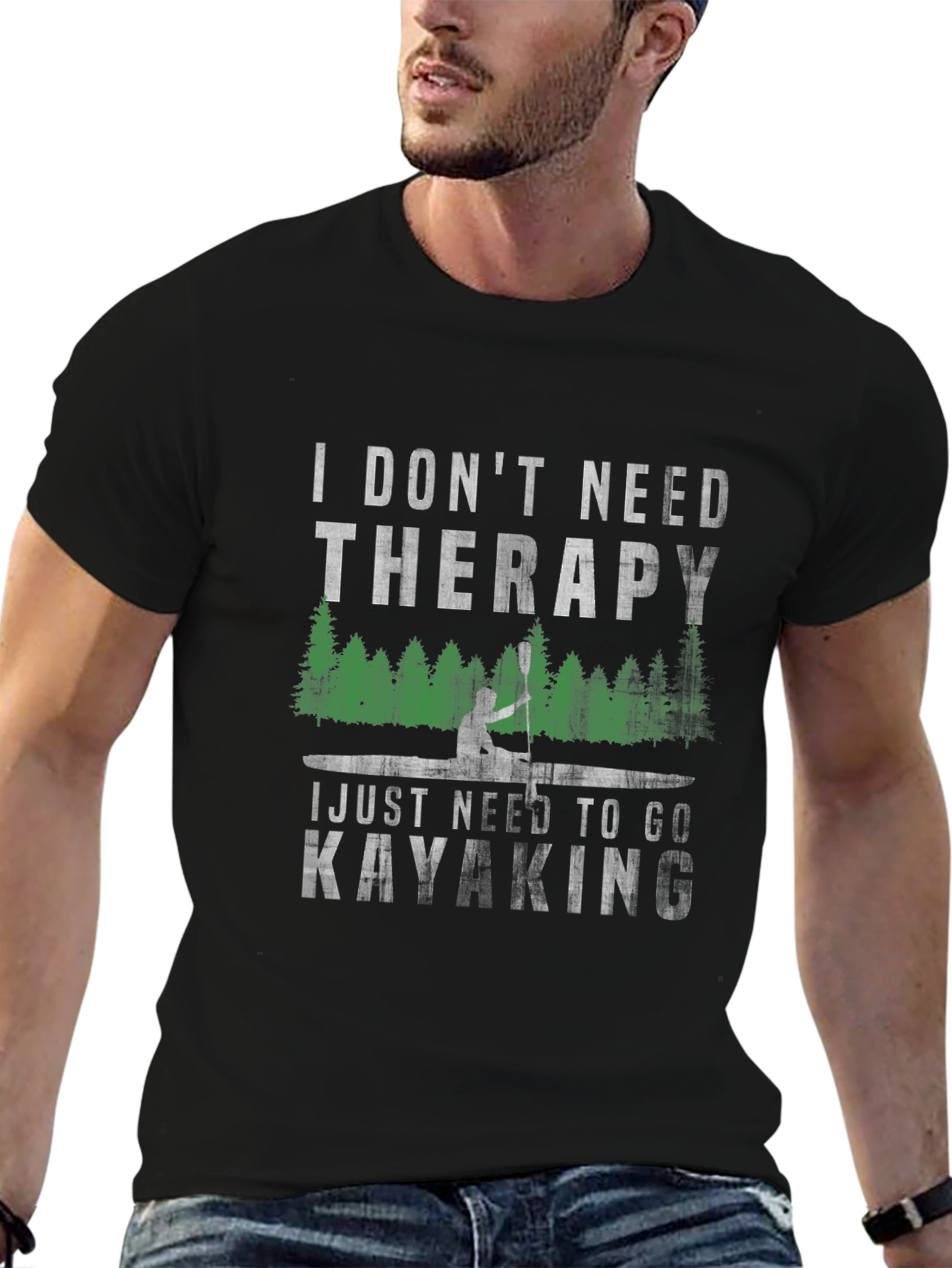 Black I Don't Need Therapy Kayaking T-Shirt view 6