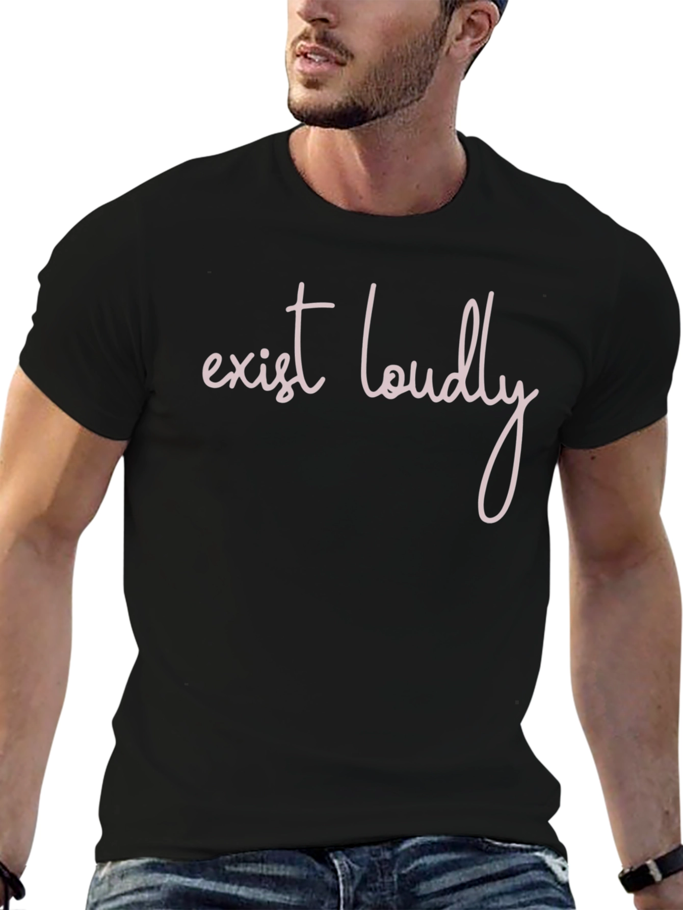 Black Exist Loudly Graphic Tee - Black Cotton Blend view 6