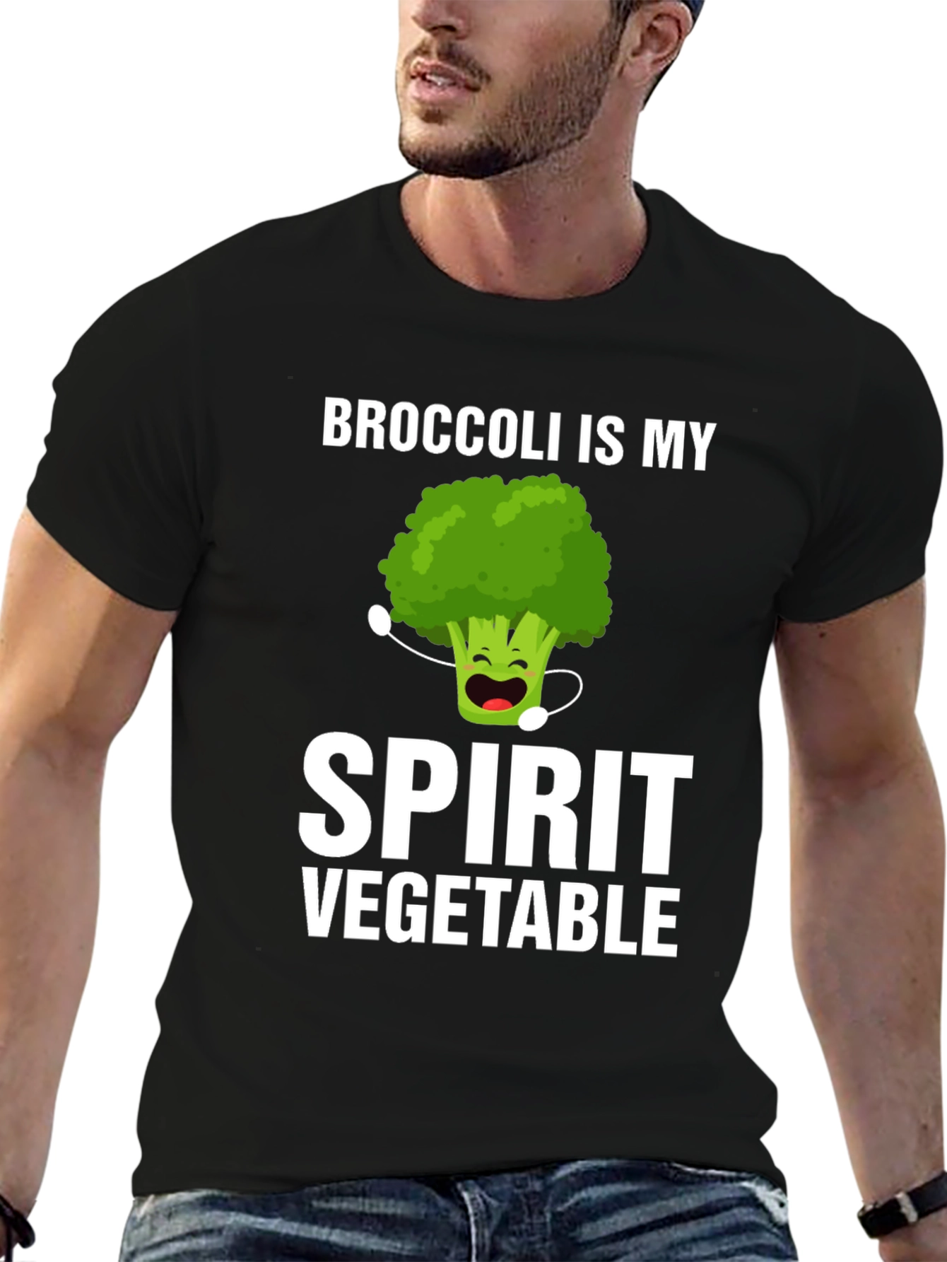 Black Broccoli Spirit Vegetable T-Shirt Funny Foodie Tee view 6