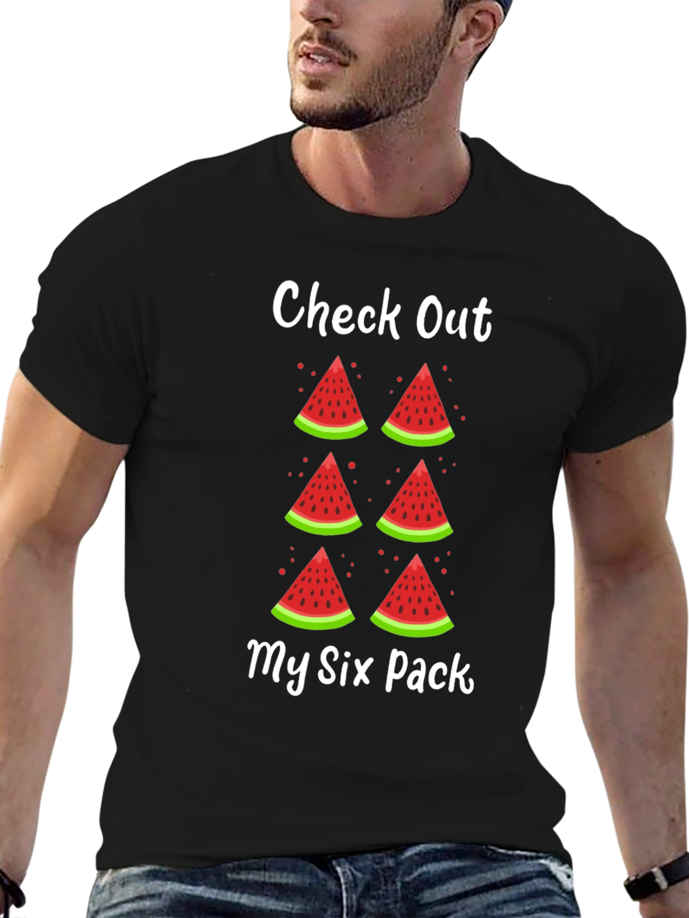 Black Funny Watermelon Six Pack Graphic T-Shirt view 6