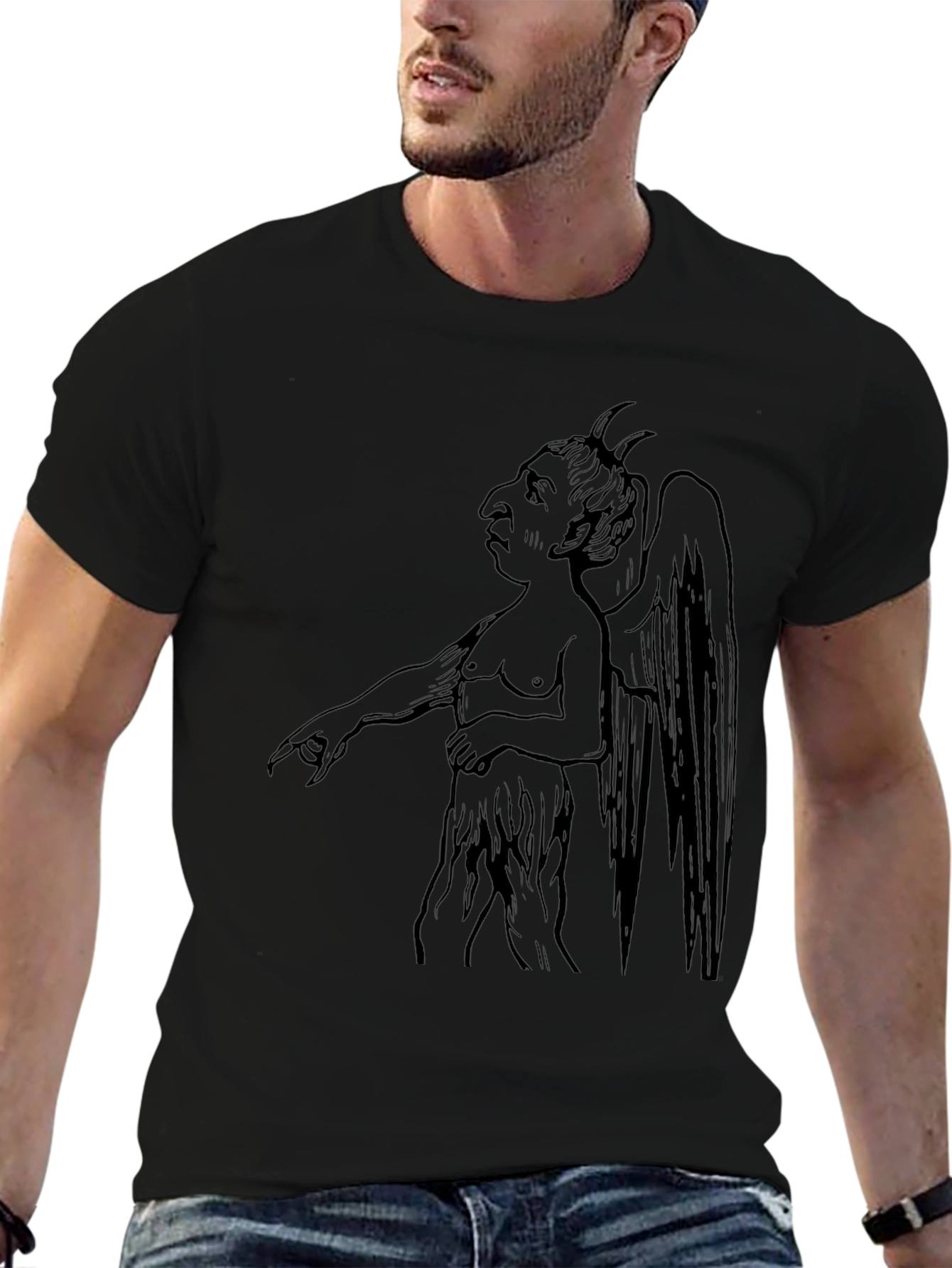 Black Devil Graphic T-Shirt - Black, Unique Design view 6