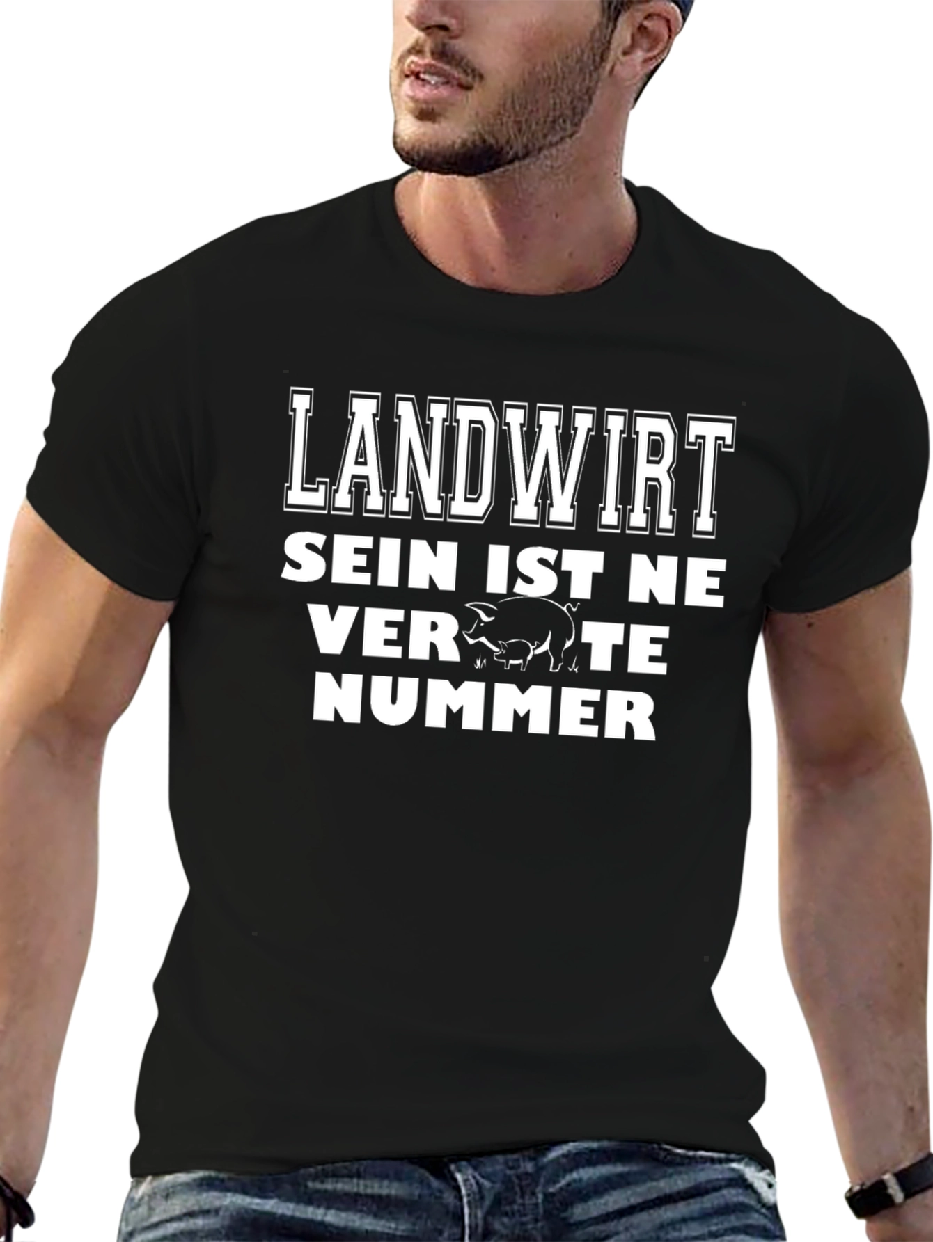 Black Landwirt Shirt - Farmer Black Tee with Pig Design view 6