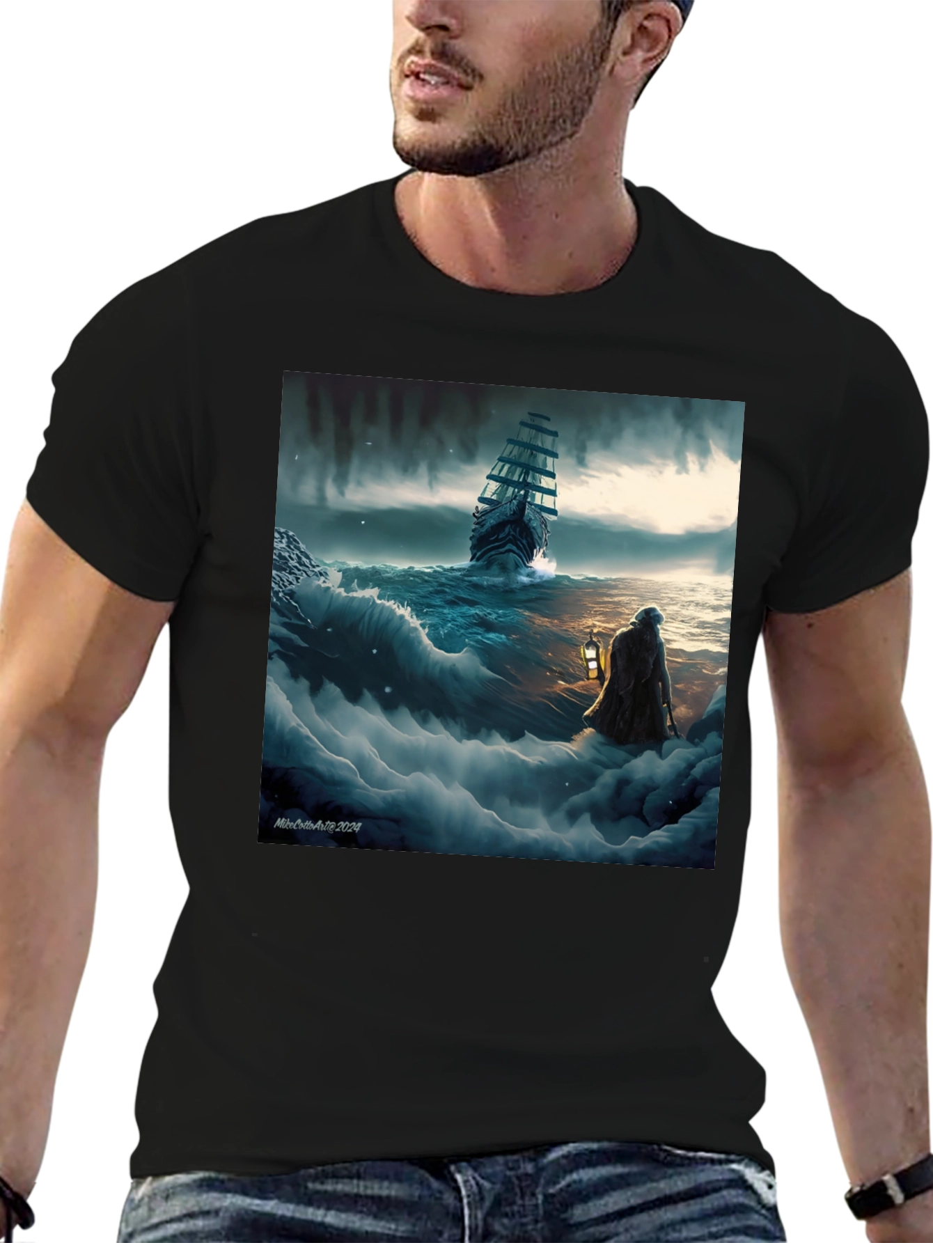 Black Stormy Seas Graphic Tee - Black Cotton Blend view 6