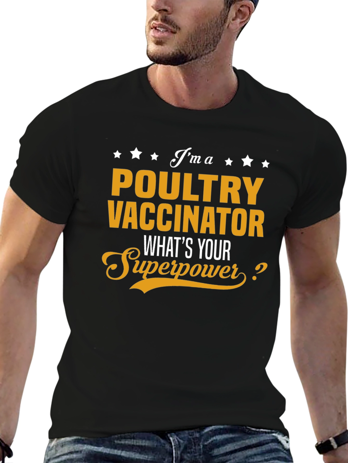 Black Poultry Vaccinator Superpower T-Shirt view 6