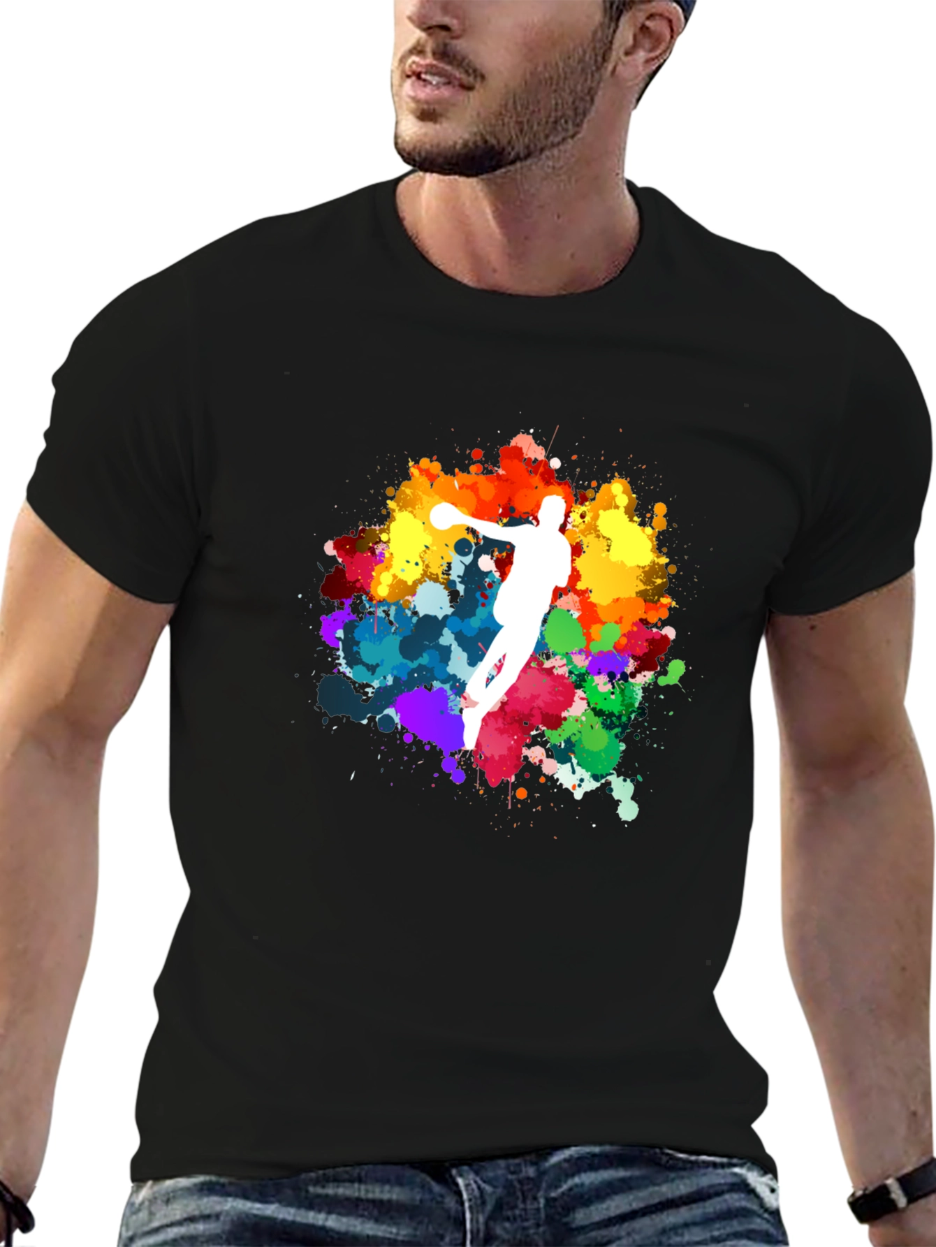 Black Colorful Sports Silhouette Graphic Tee - Black view 6