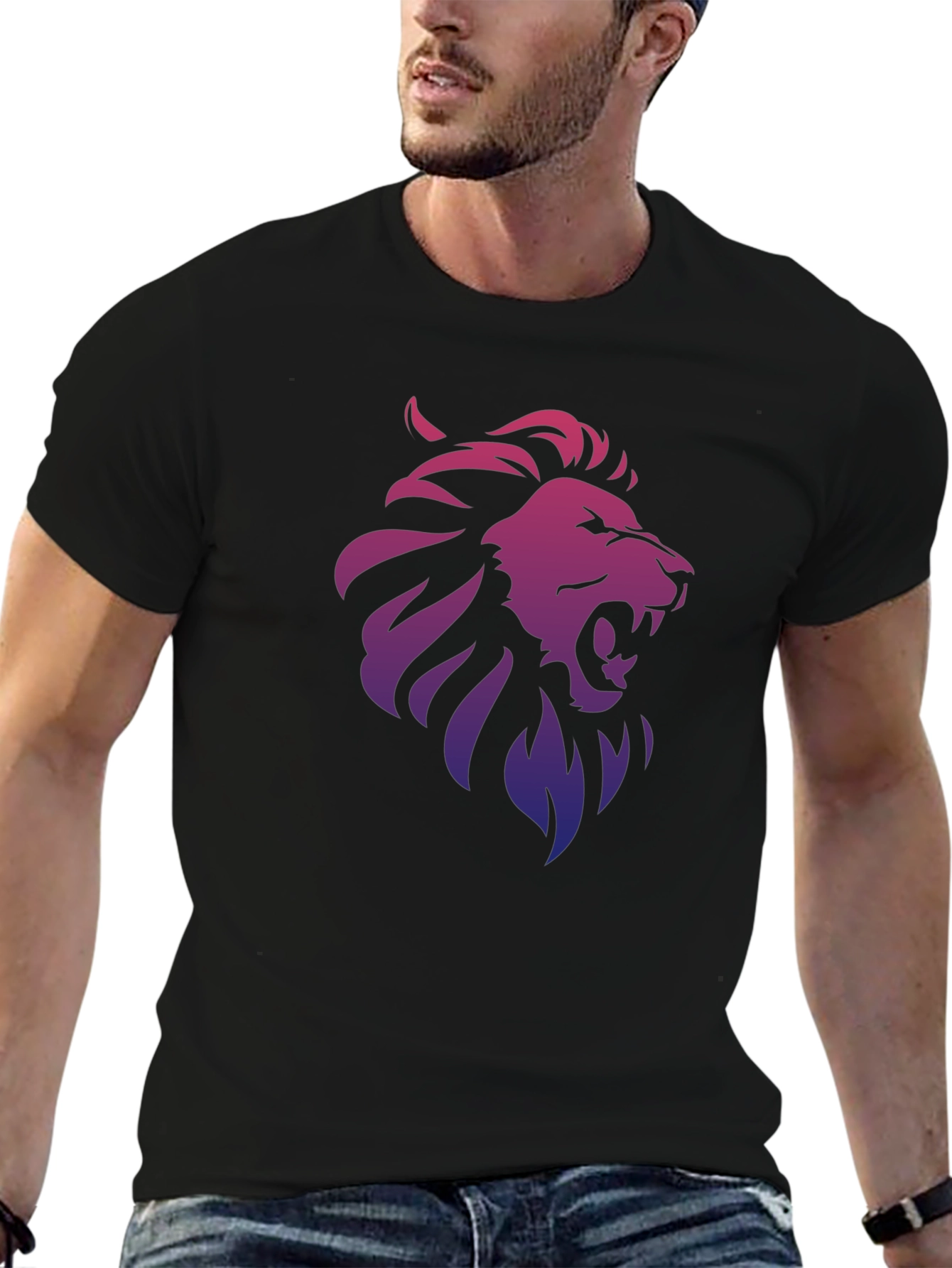 Black Lion Gradient Graphic Print Black T-Shirt view 6