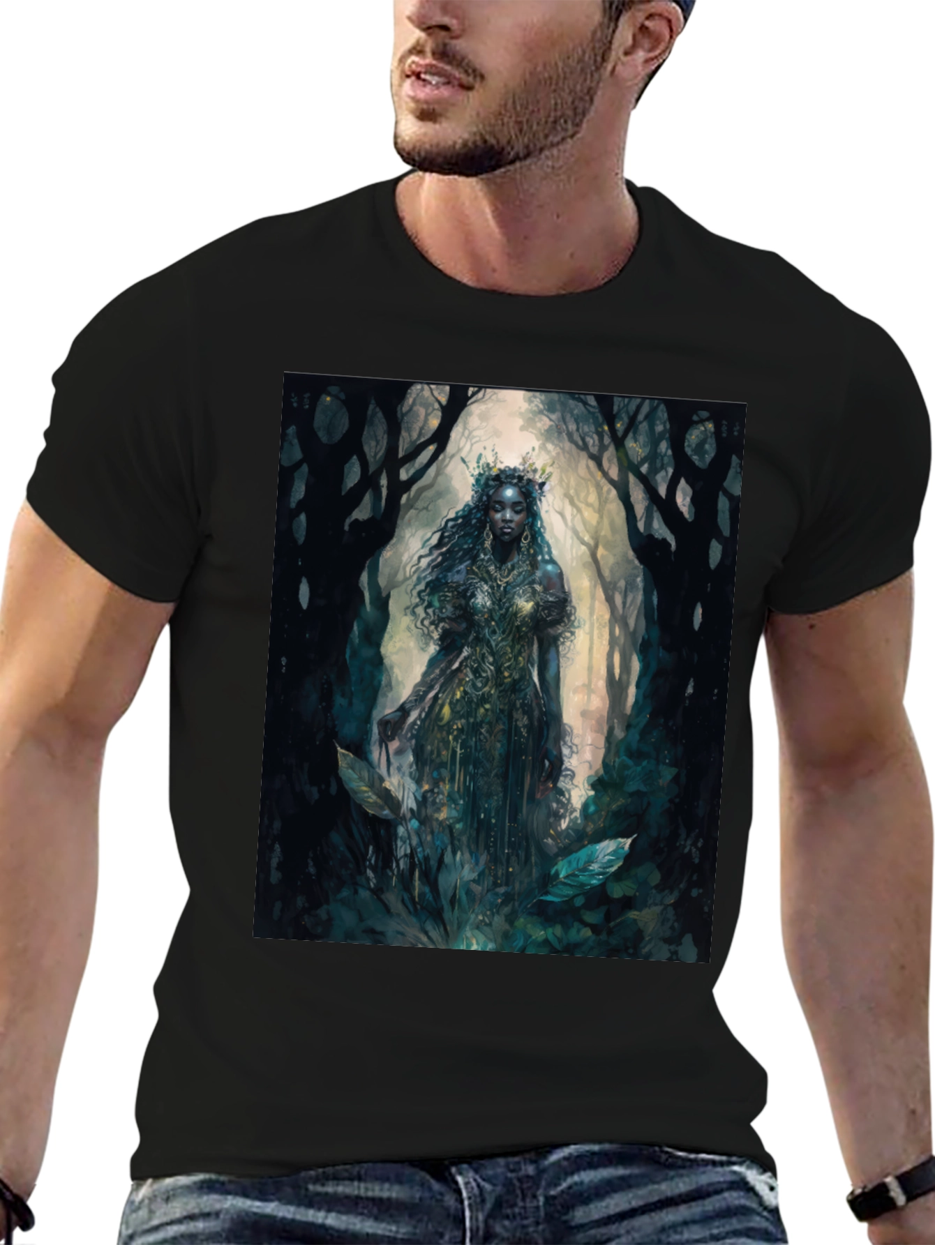 Black Mystic Forest Queen Graphic Tee - Black view 6