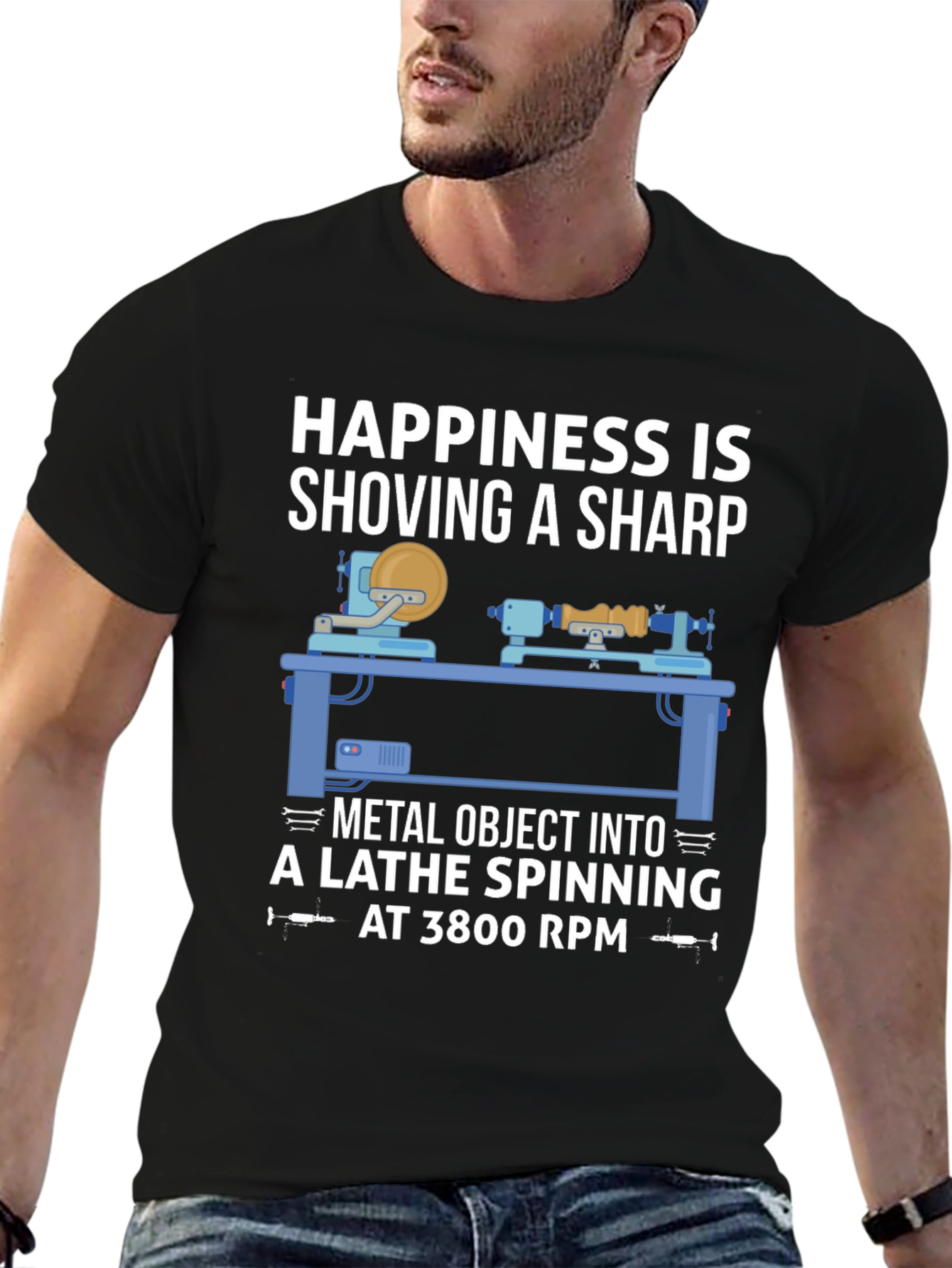 Black Lathe Spinning T-Shirt - Happiness is... view 6