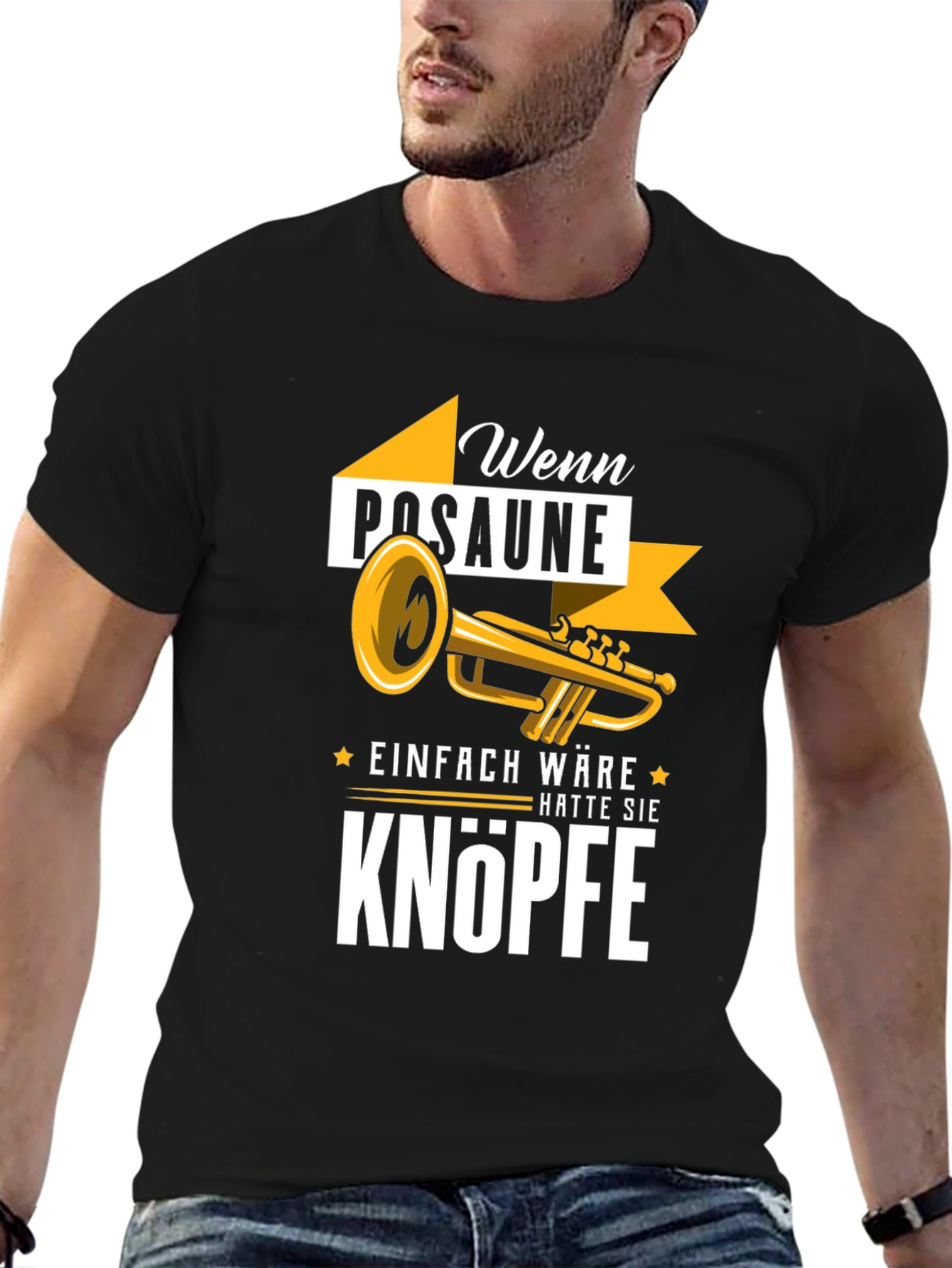 Black Funny Trombone T-Shirt - 'Wenn Posaune Einfach Wäre' German Slogan view 6