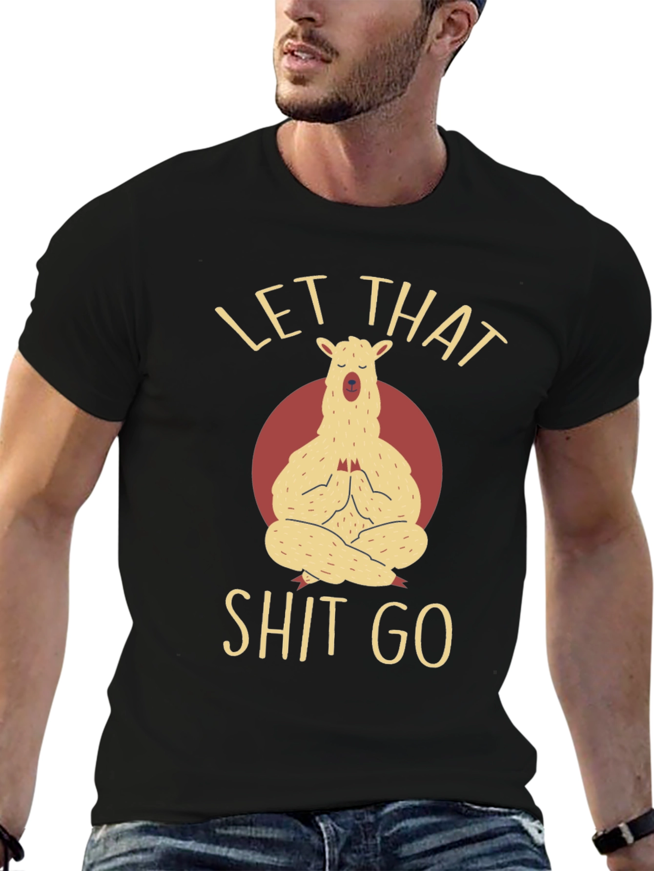 Black Llama Yoga T-Shirt - Let That Go Funny Graphic Tee view 6