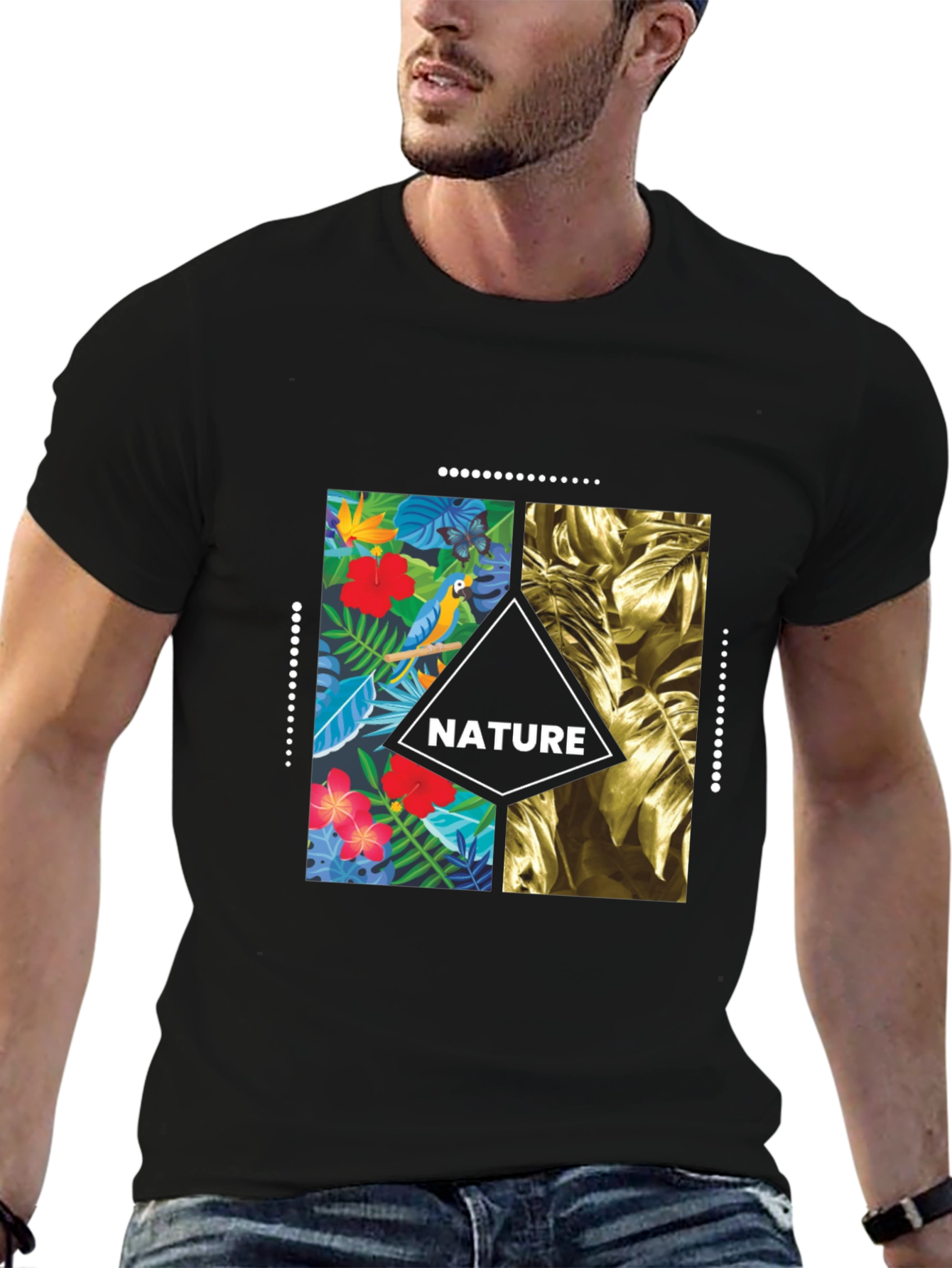 Black Nature T-Shirt - Tropical Graphic Tee for Men view 6