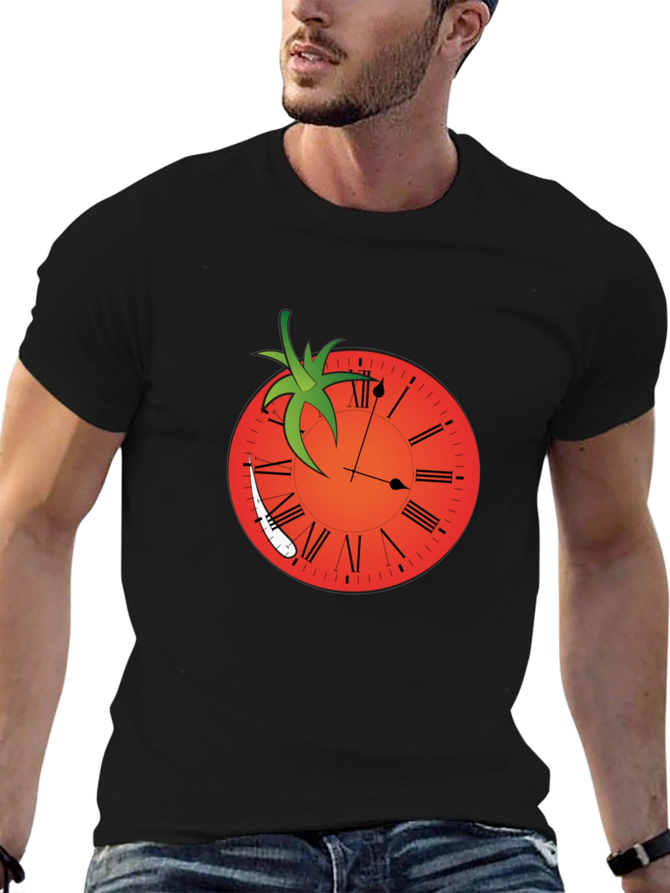 Black Tomato Clock Graphic Tee - Unique Design view 6