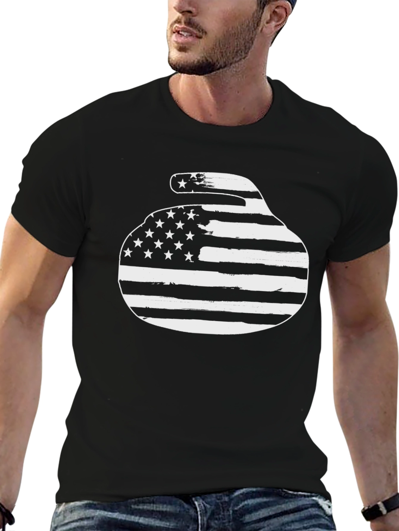 Black American Flag Curling Stone Graphic Tee view 6