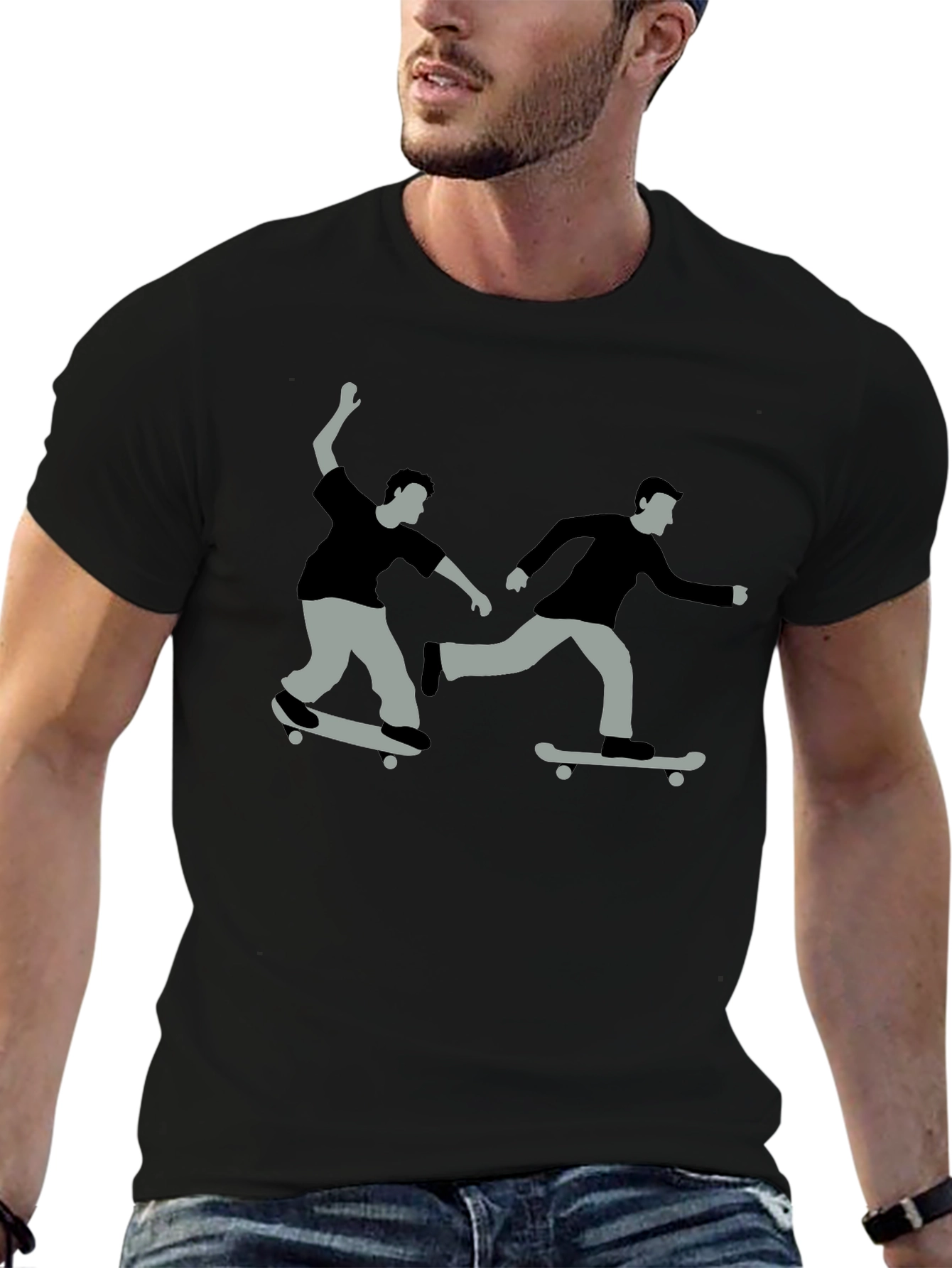 Black Skateboard Graphic Tee - Black Cotton T-Shirt view 6