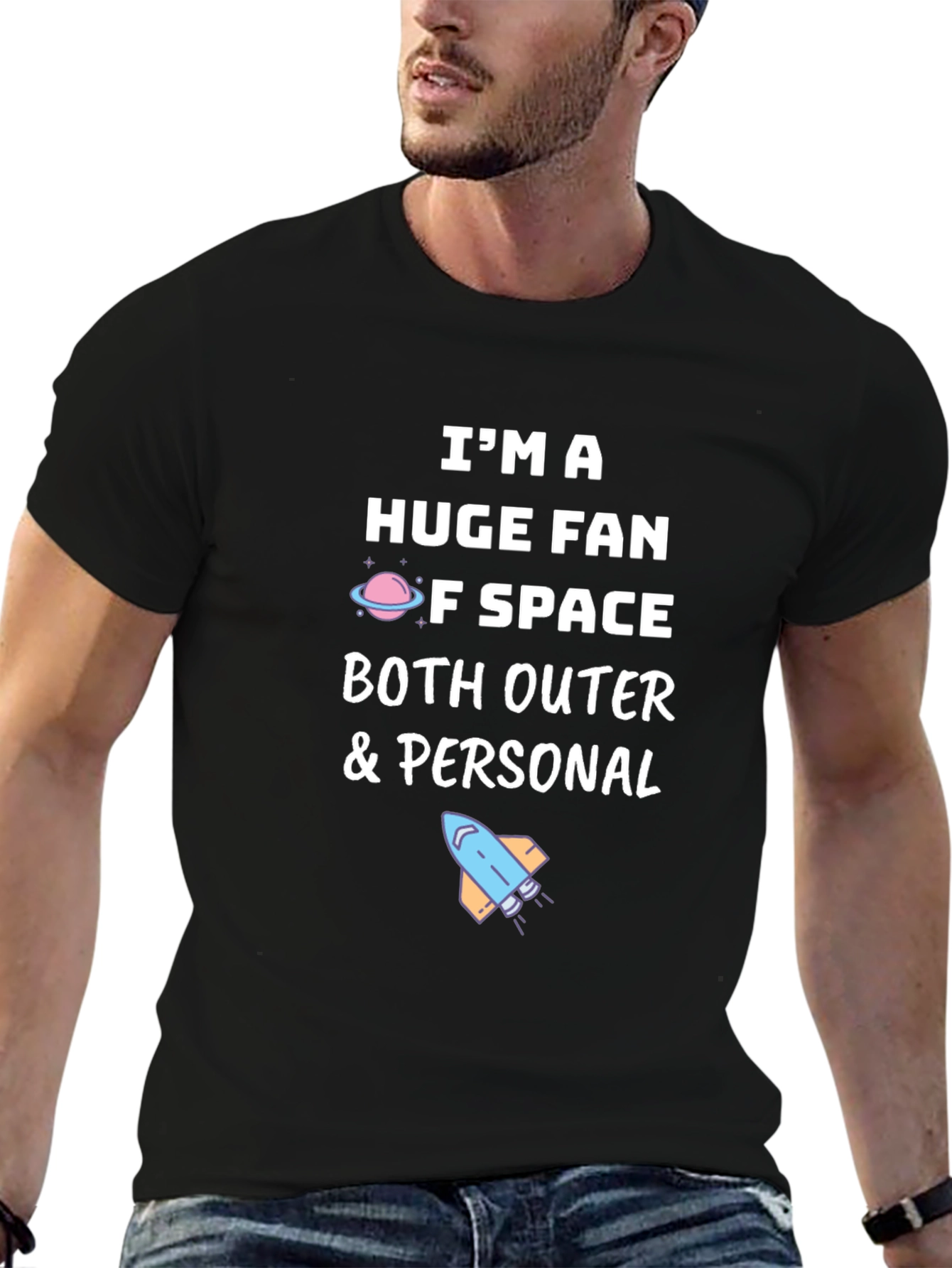 Black I'm a Huge Fan of Space Graphic T-Shirt view 6