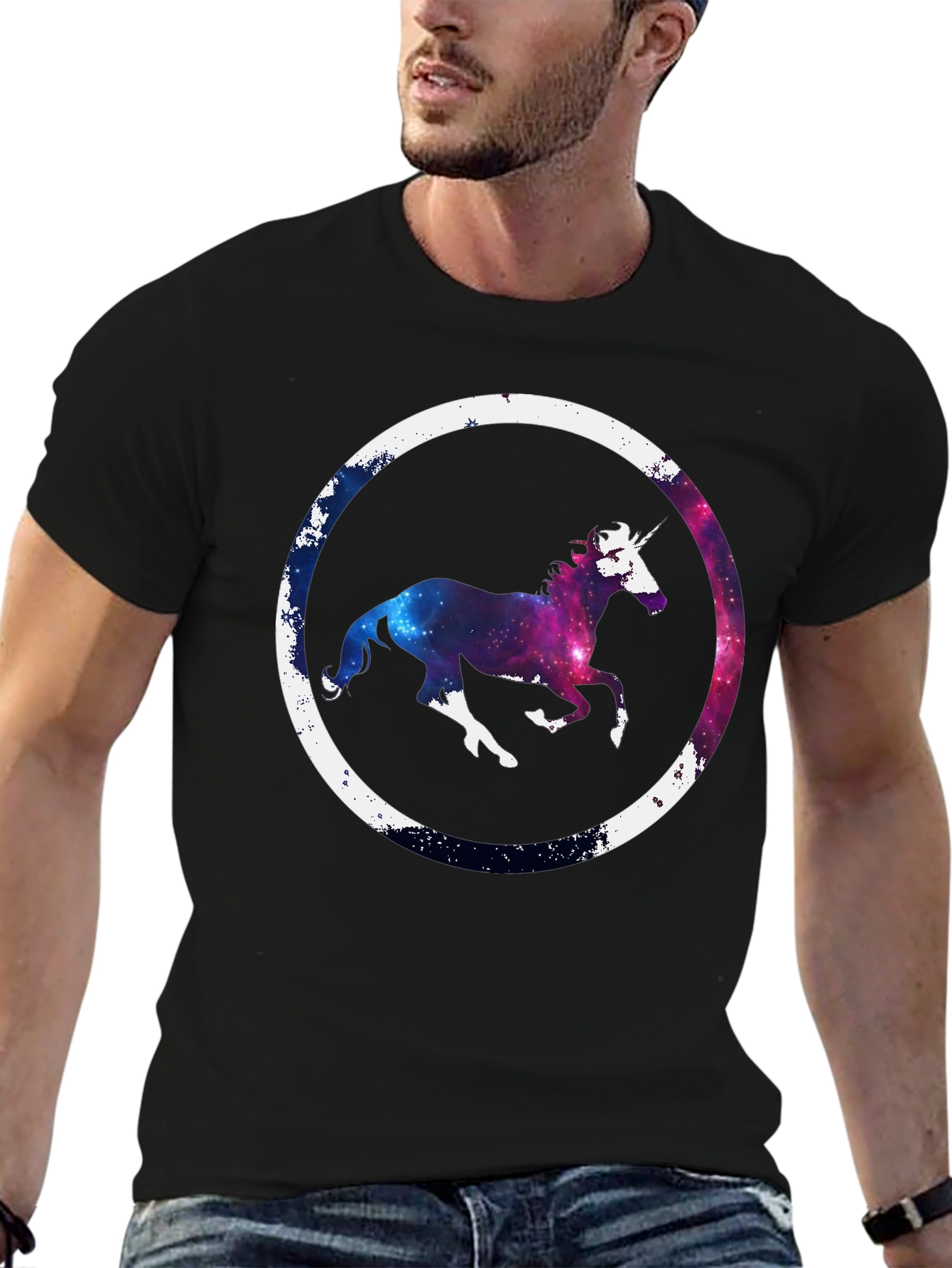 Black Galaxy Unicorn Graphic Tee - Black Cotton Blend view 6